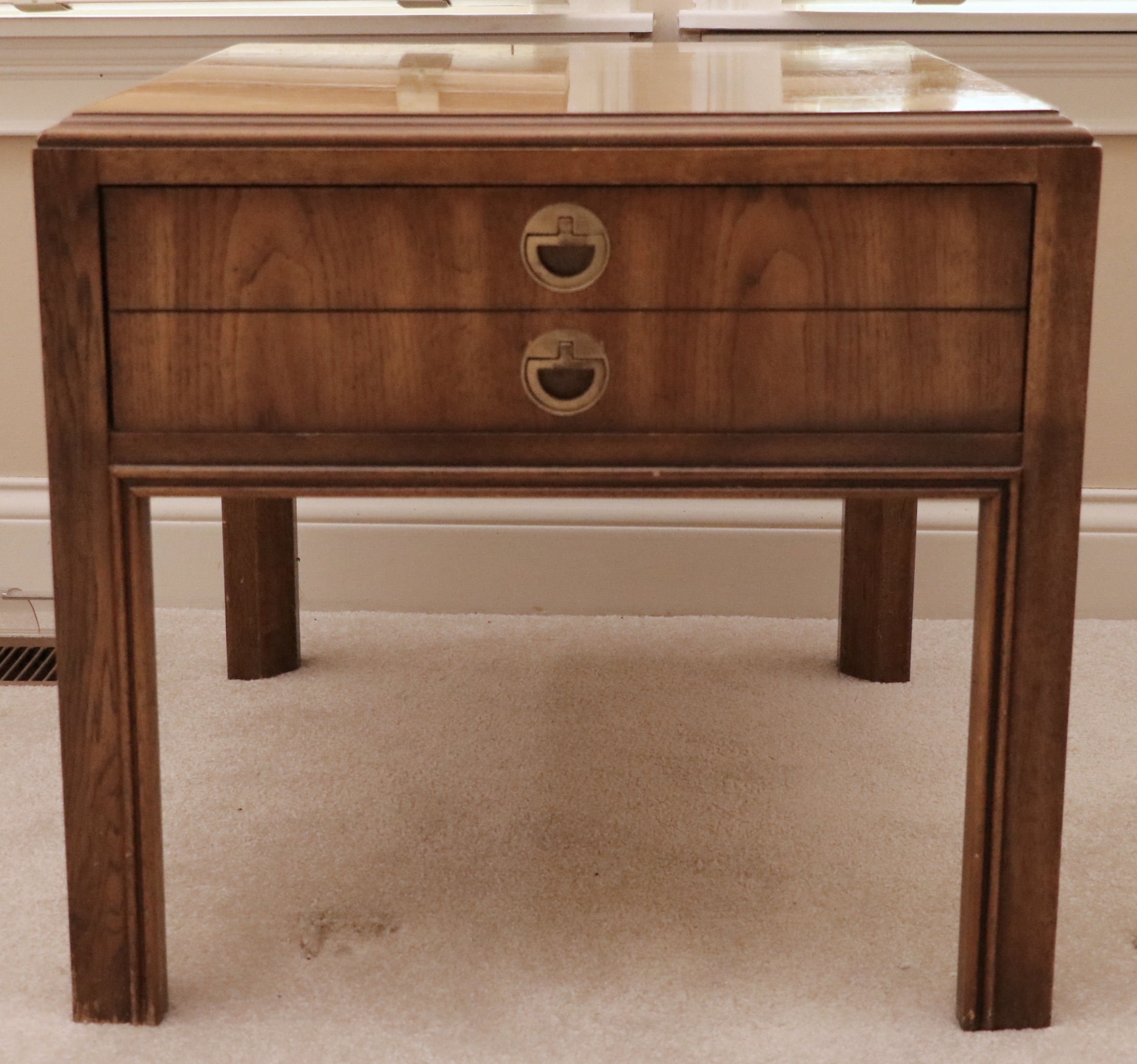 Drexel Heritage Campaign Style Pecan End Table and Coffee Table