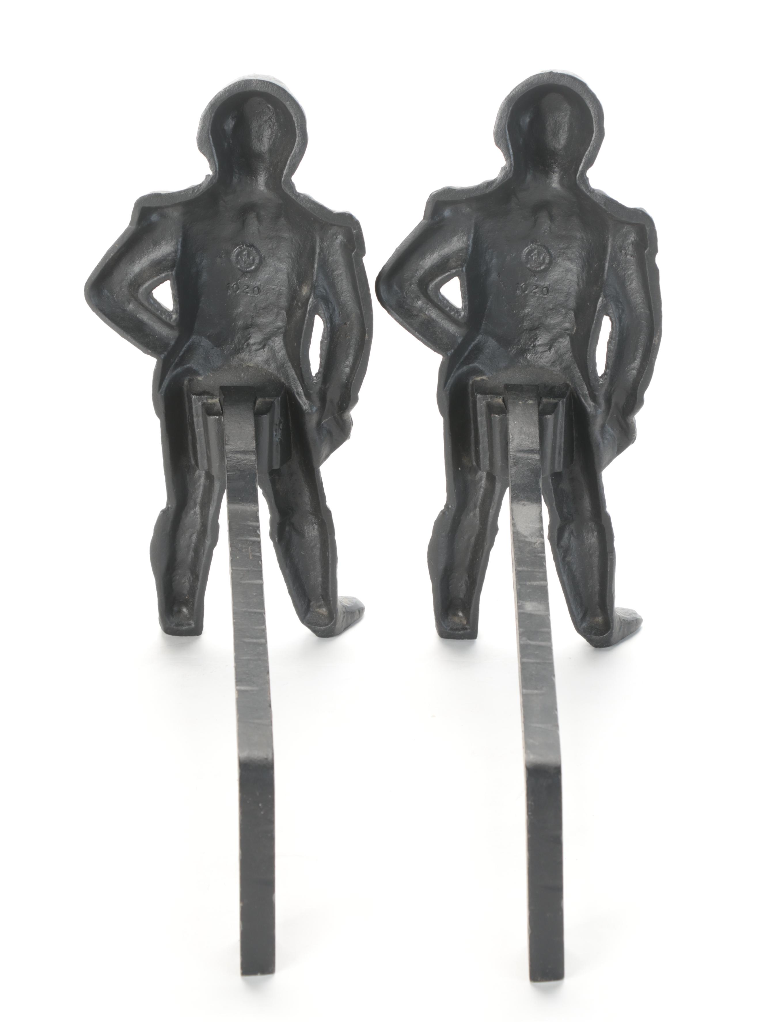 Virginia Metalcrafters George Washington Cast Iron Andirons, Late 20th Century