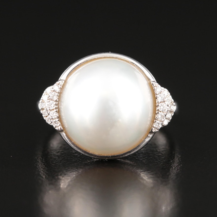 Effy Sterling Cultured Pearl and Diamond Ring