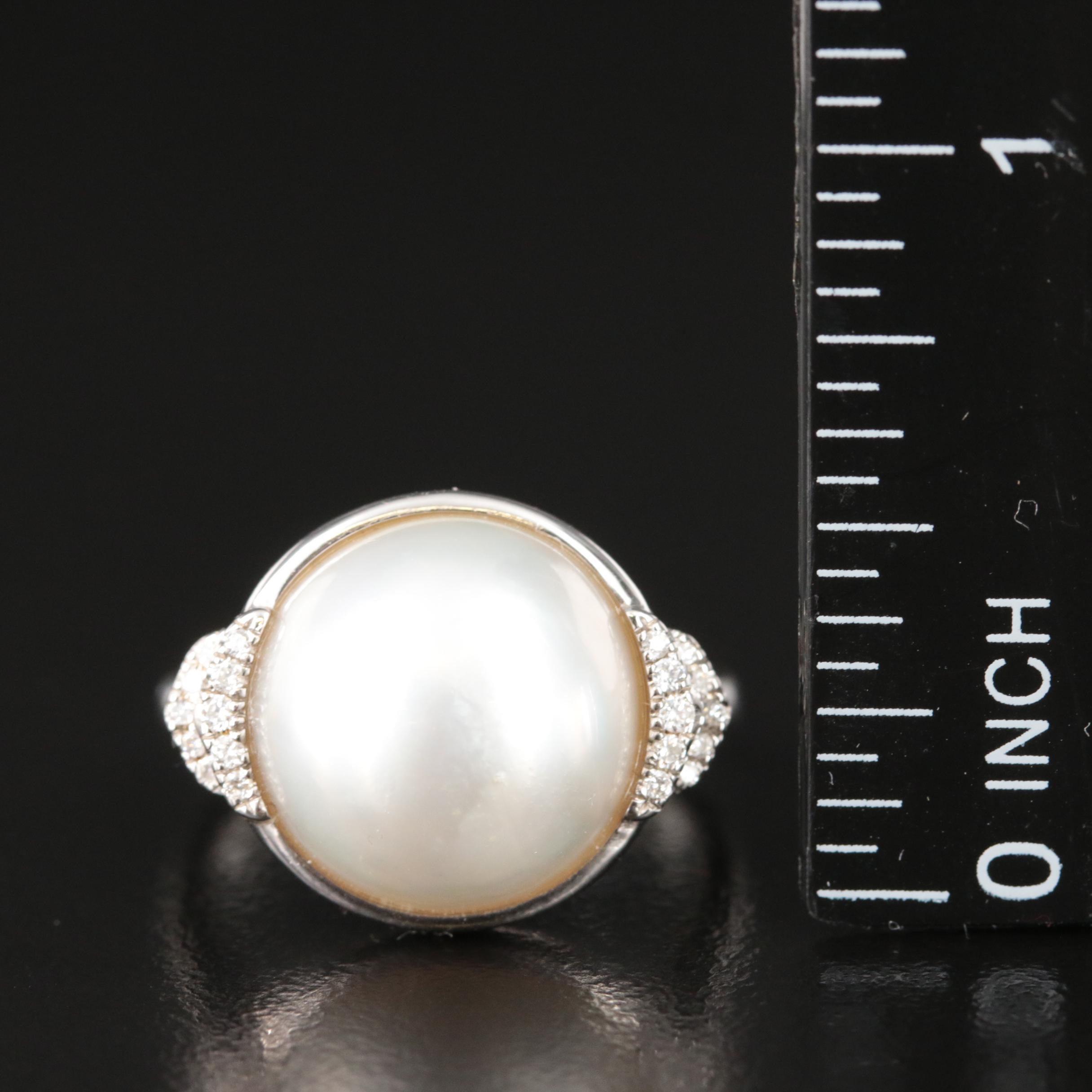 Effy Sterling Cultured Pearl and Diamond Ring