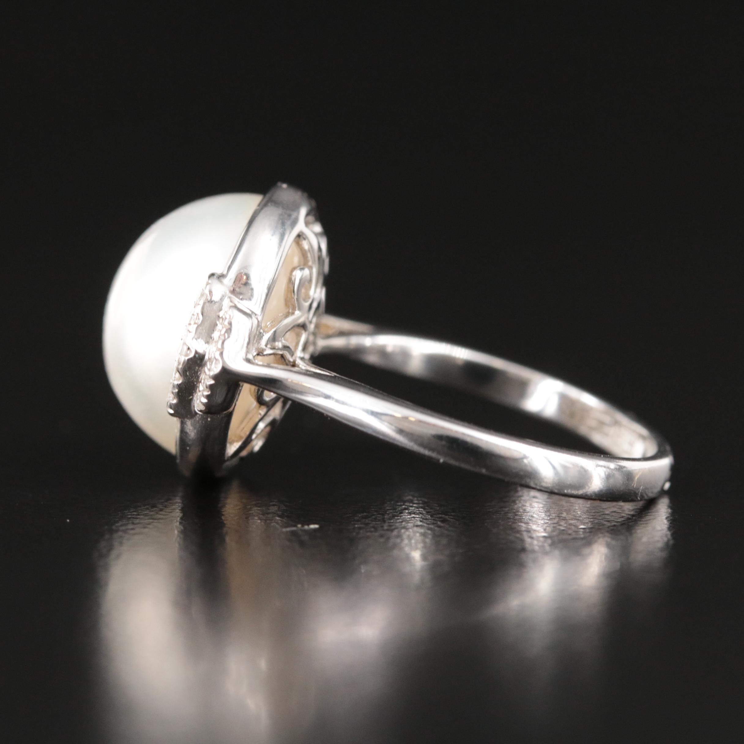 Effy Sterling Cultured Pearl and Diamond Ring