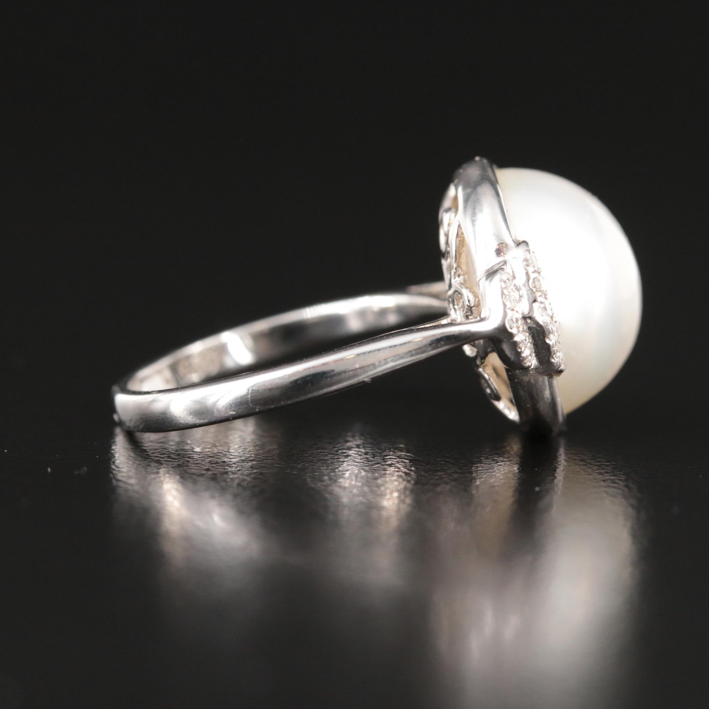 Effy Sterling Cultured Pearl and Diamond Ring