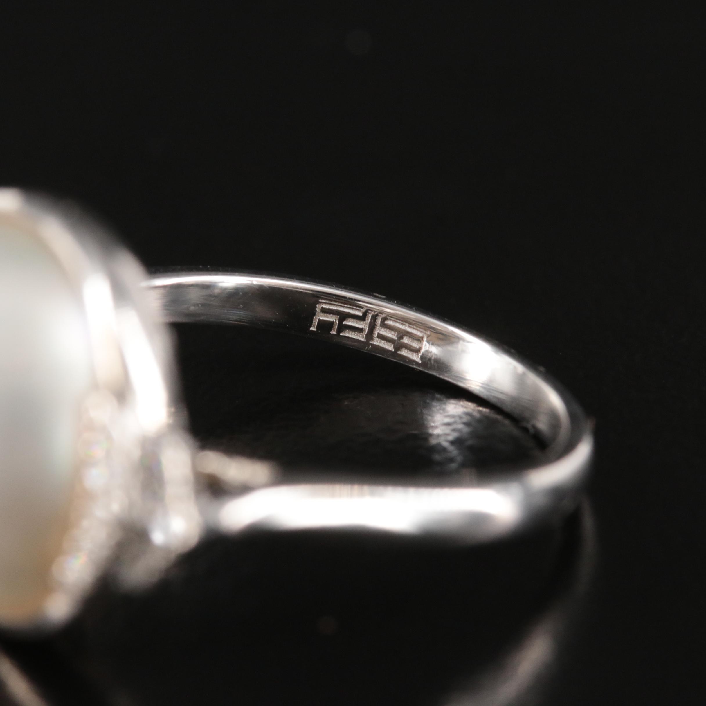 Effy Sterling Cultured Pearl and Diamond Ring