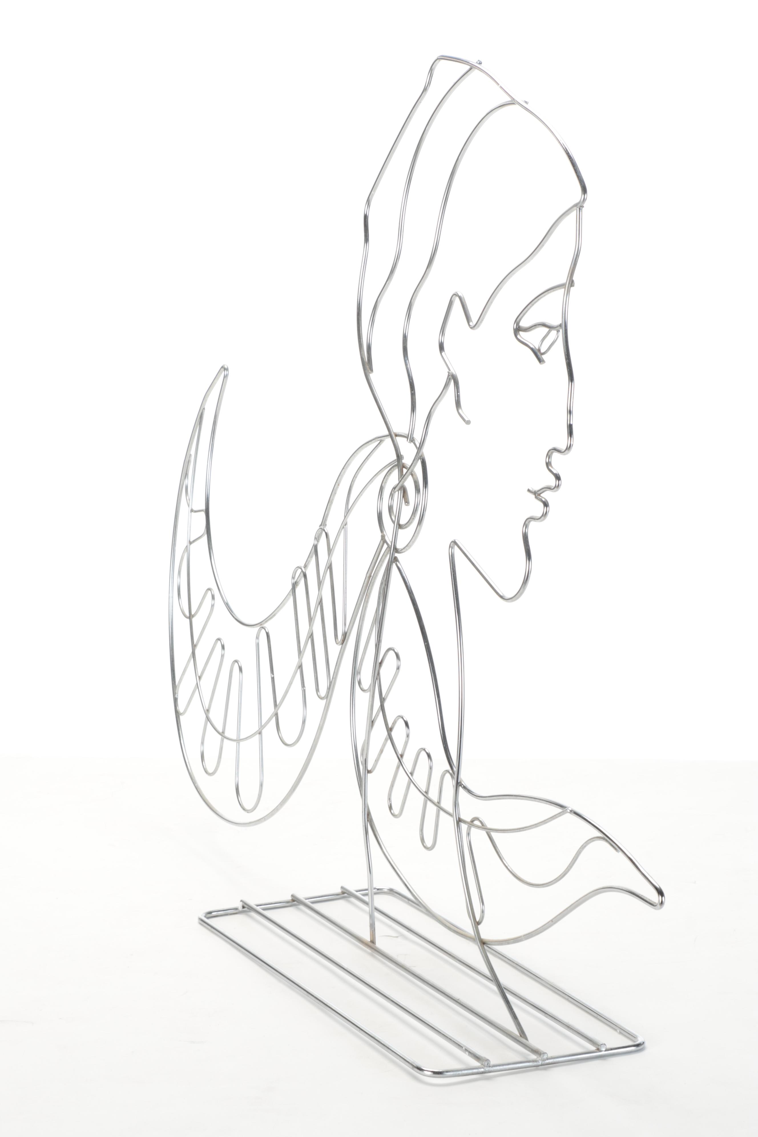 Chrome Wire Sculpture of a Female Bust