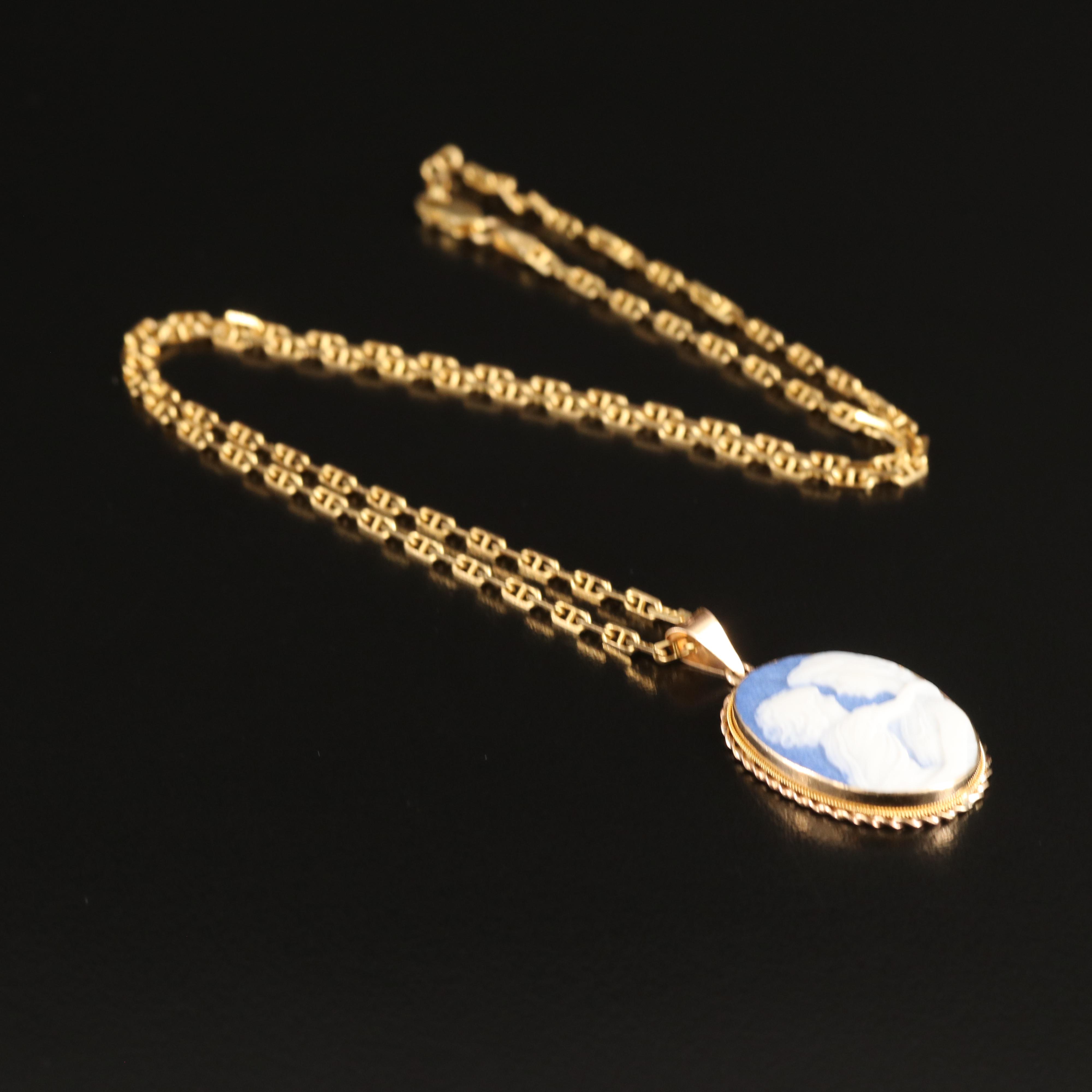 14K Ceramic Cameo Pendant Necklace