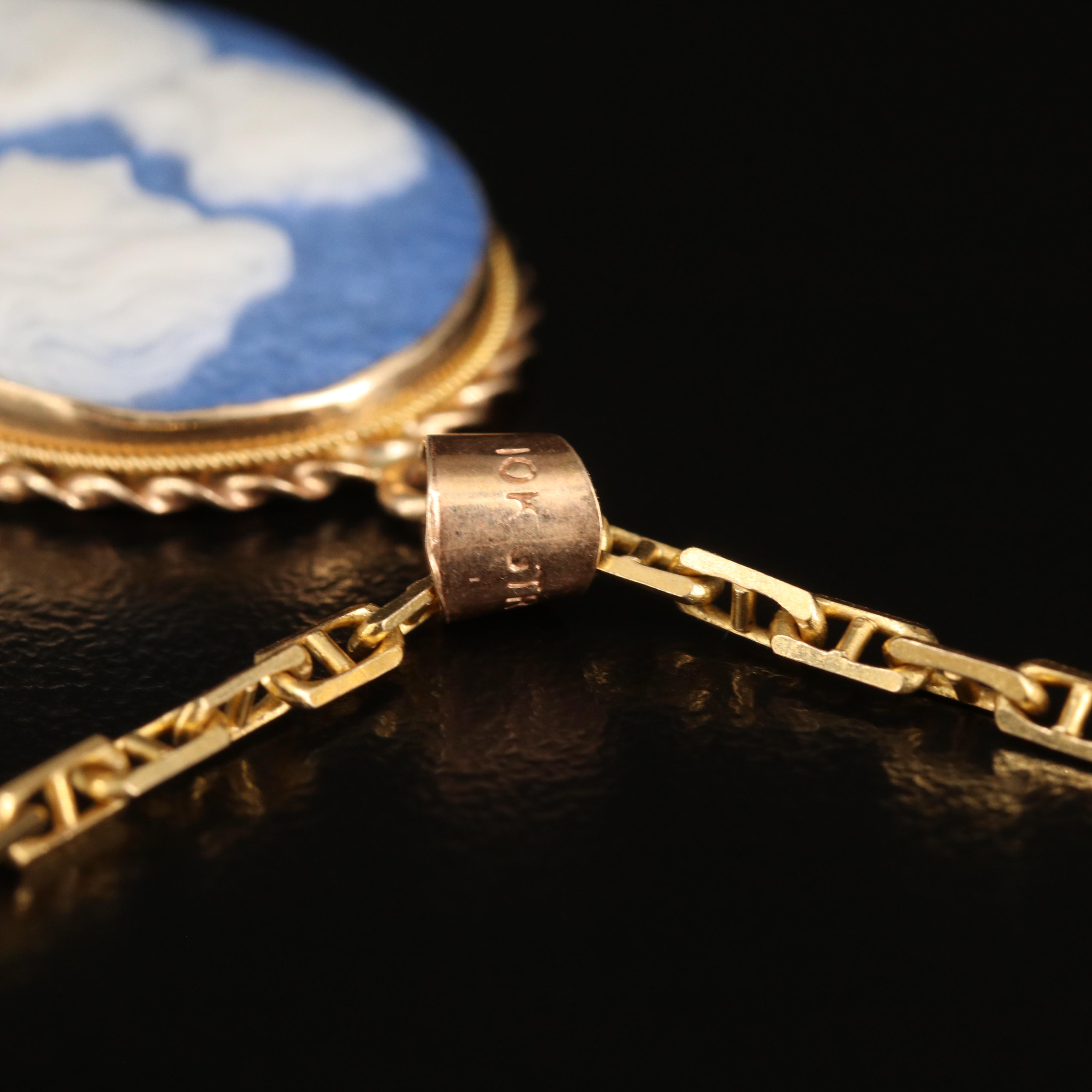 14K Ceramic Cameo Pendant Necklace