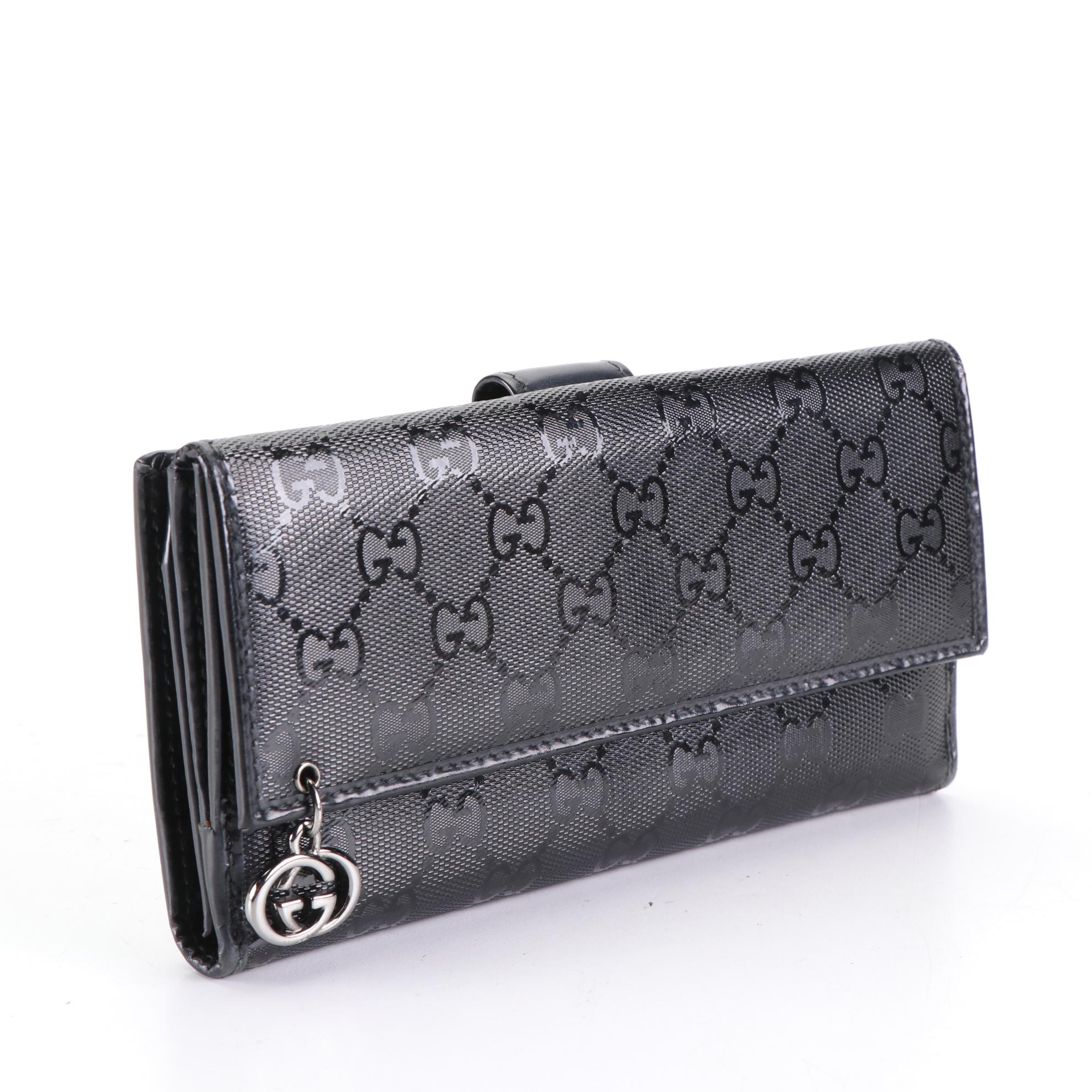 Gucci Black GG Imprime Coated Canvas GG Charm Flap Continental Wallet