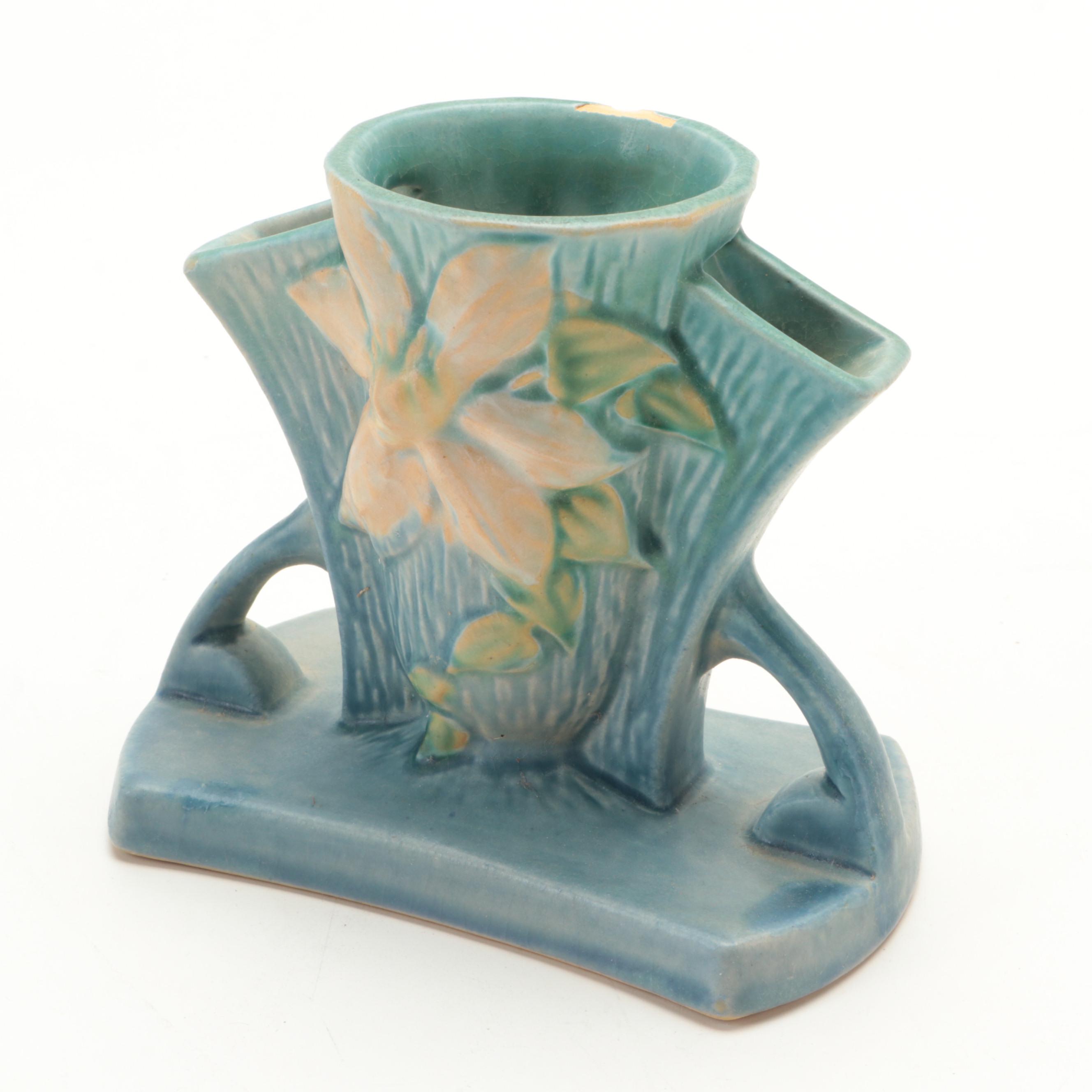 Roseville White "Clematis" Teapot and Creamer with Centerpiece Bowl and Vase