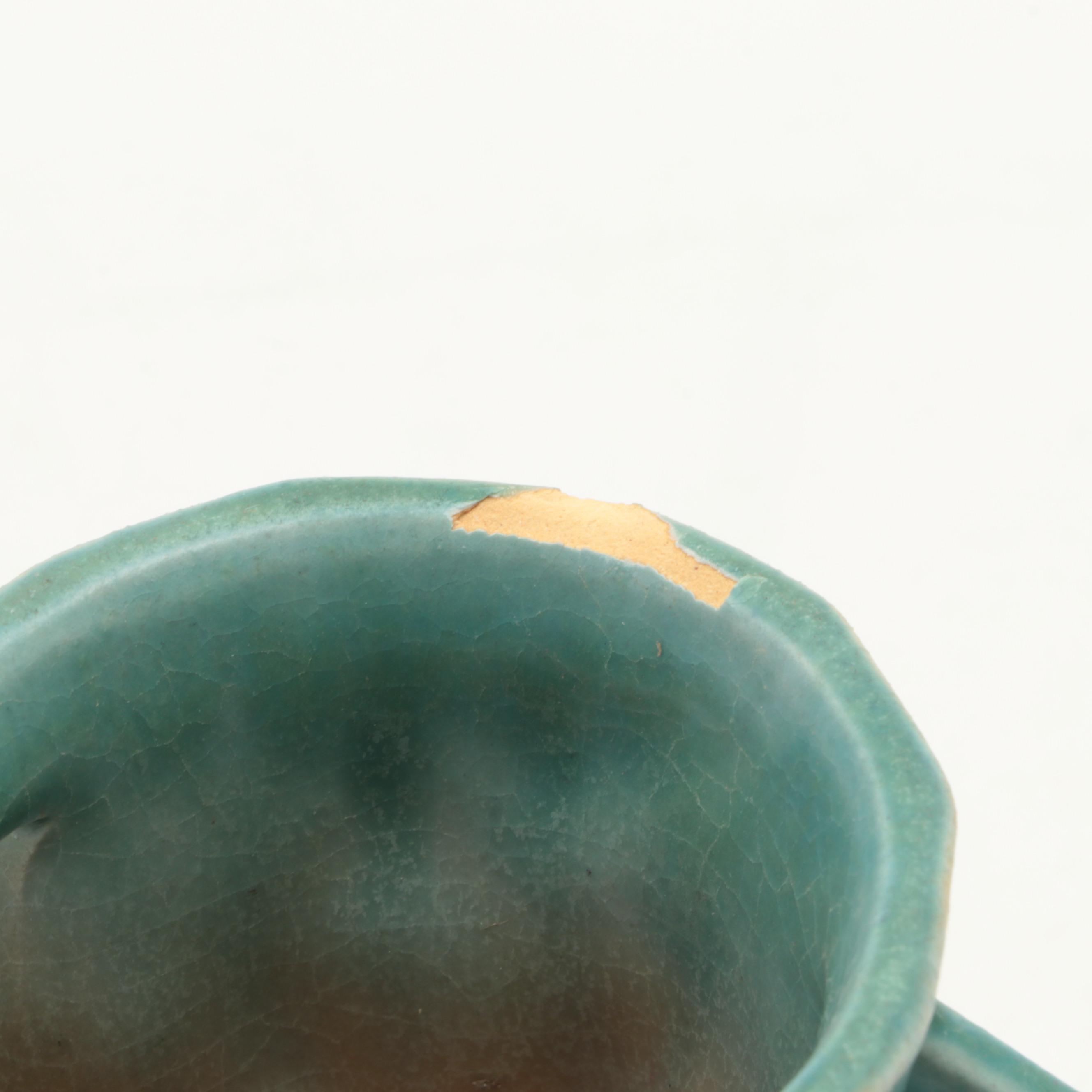 Roseville White "Clematis" Teapot and Creamer with Centerpiece Bowl and Vase