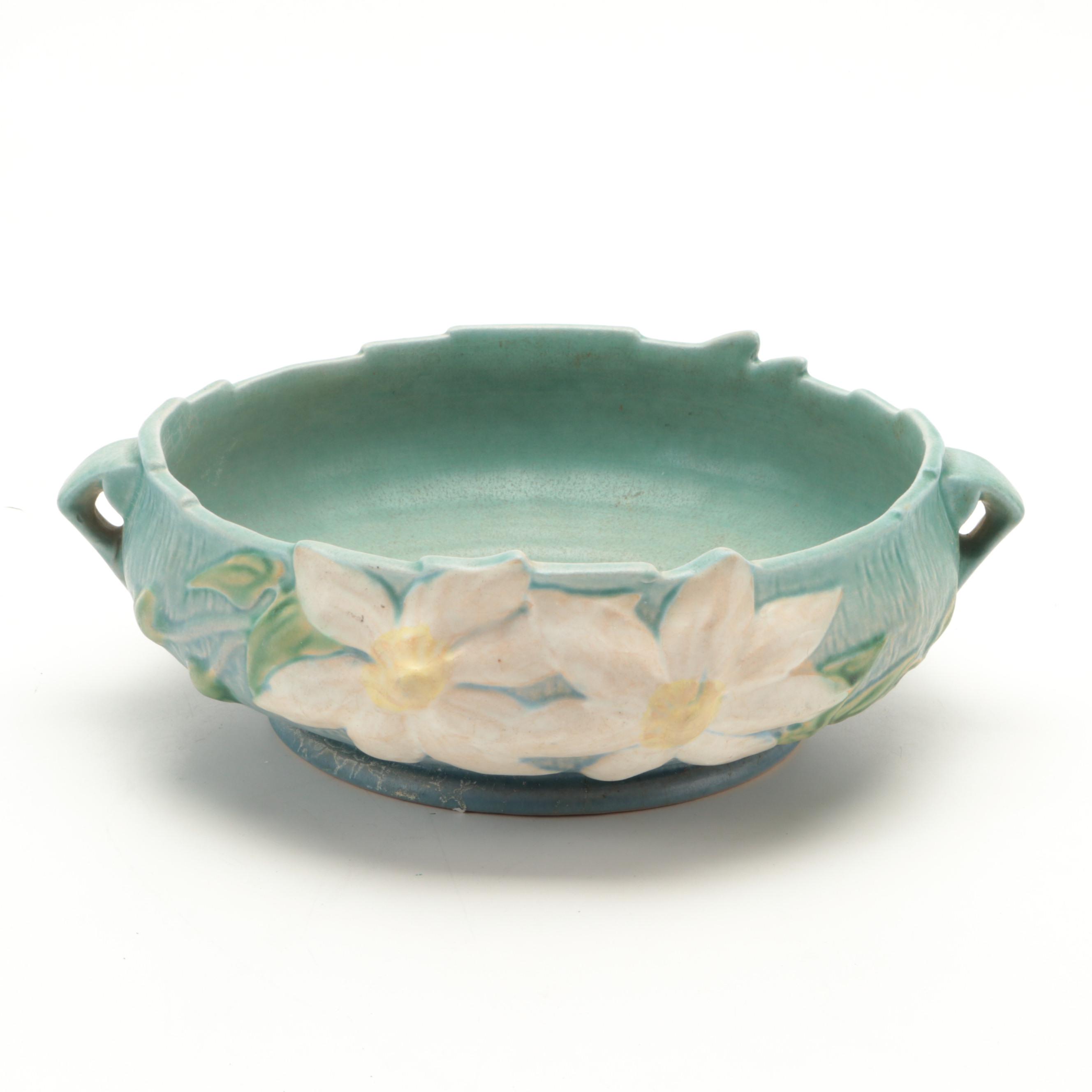 Roseville White "Clematis" Teapot and Creamer with Centerpiece Bowl and Vase