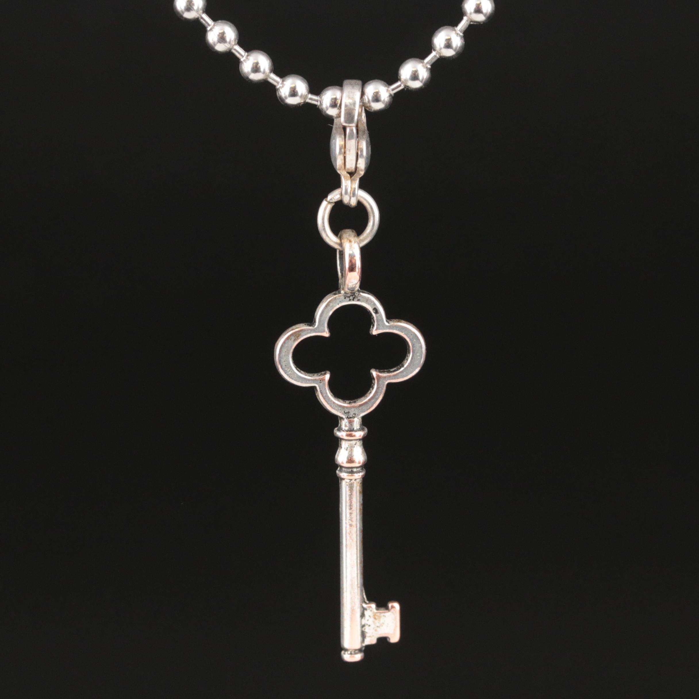 Key Pendant on Bead Chain Necklace