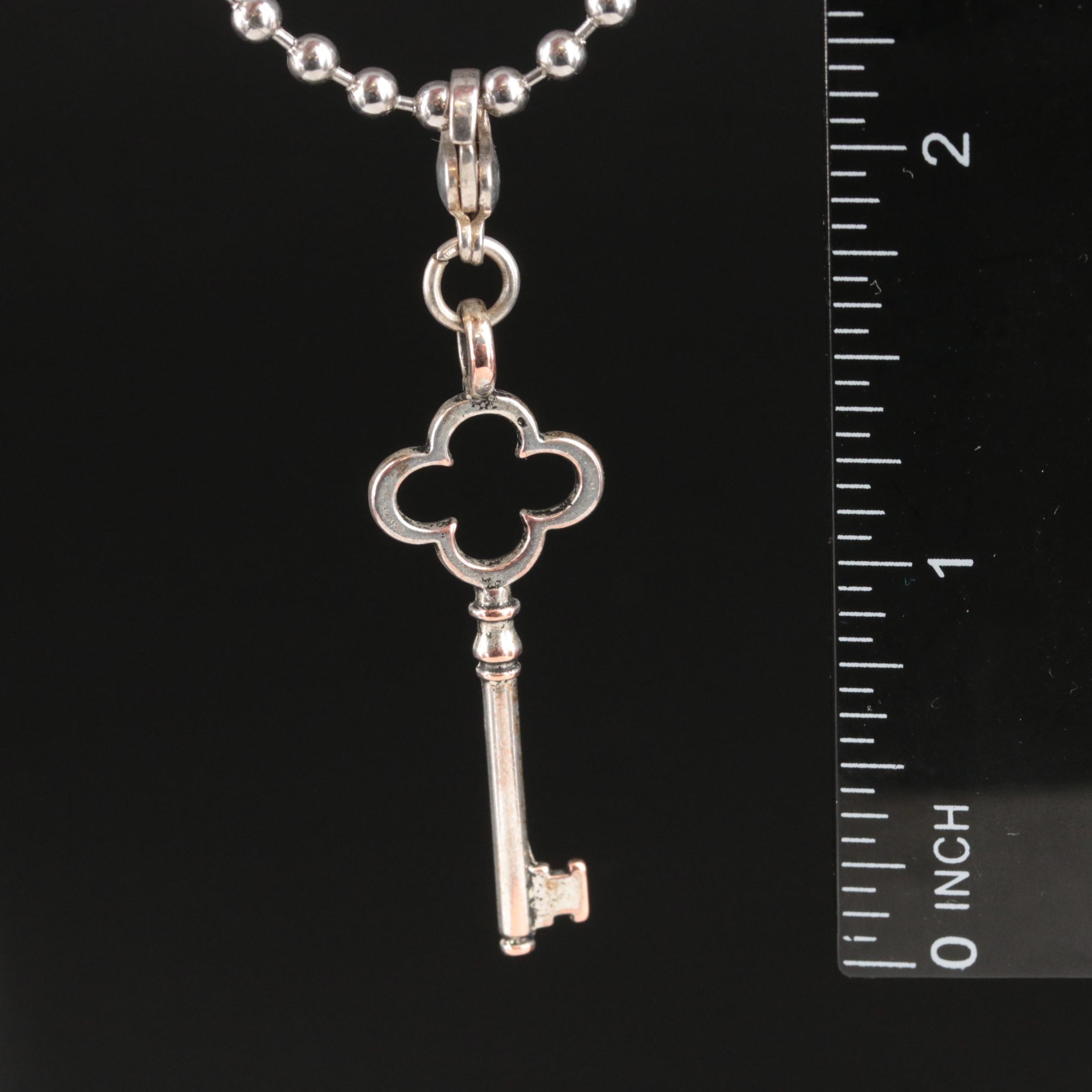 Key Pendant on Bead Chain Necklace