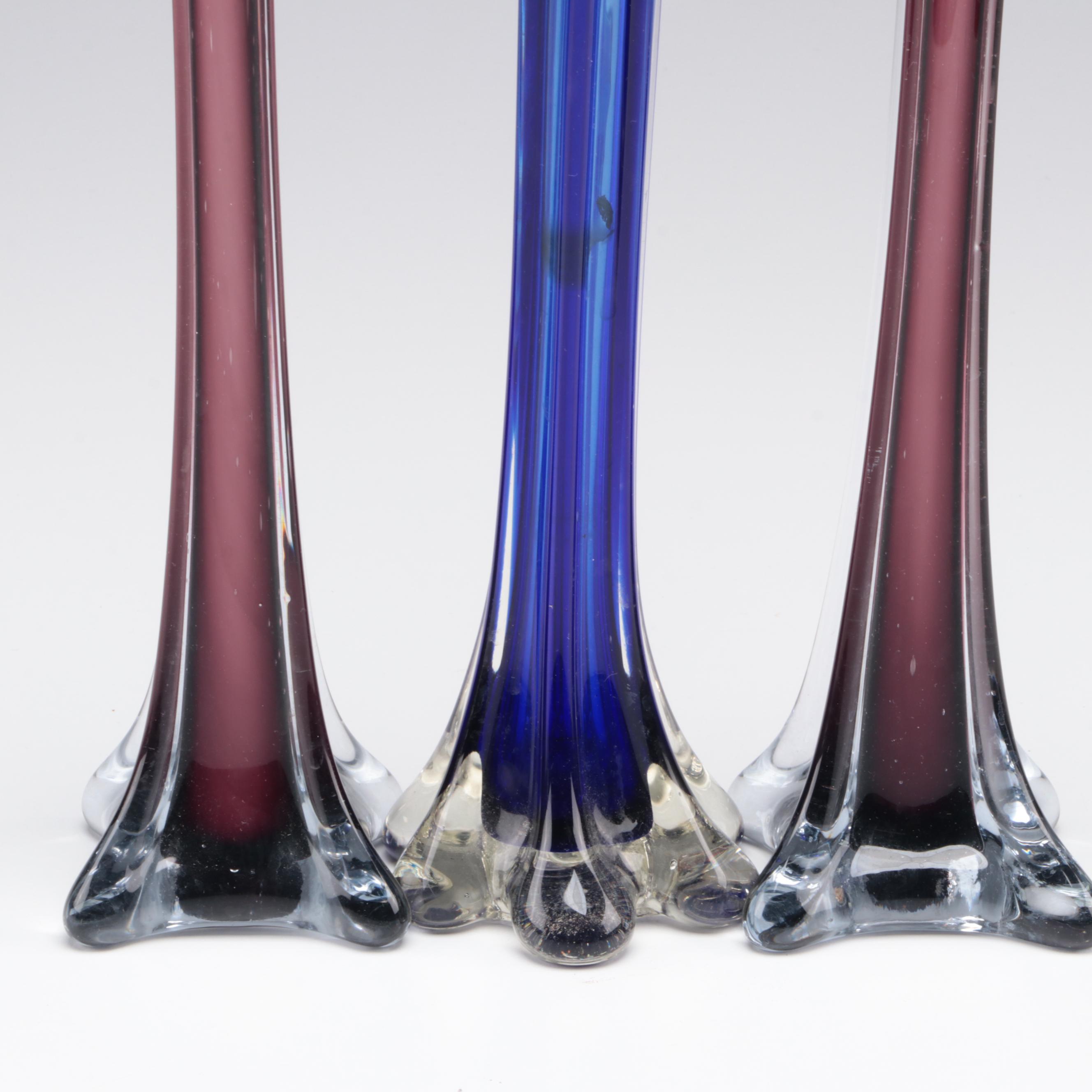 Cased and Optic Mold Blown Glass Vases