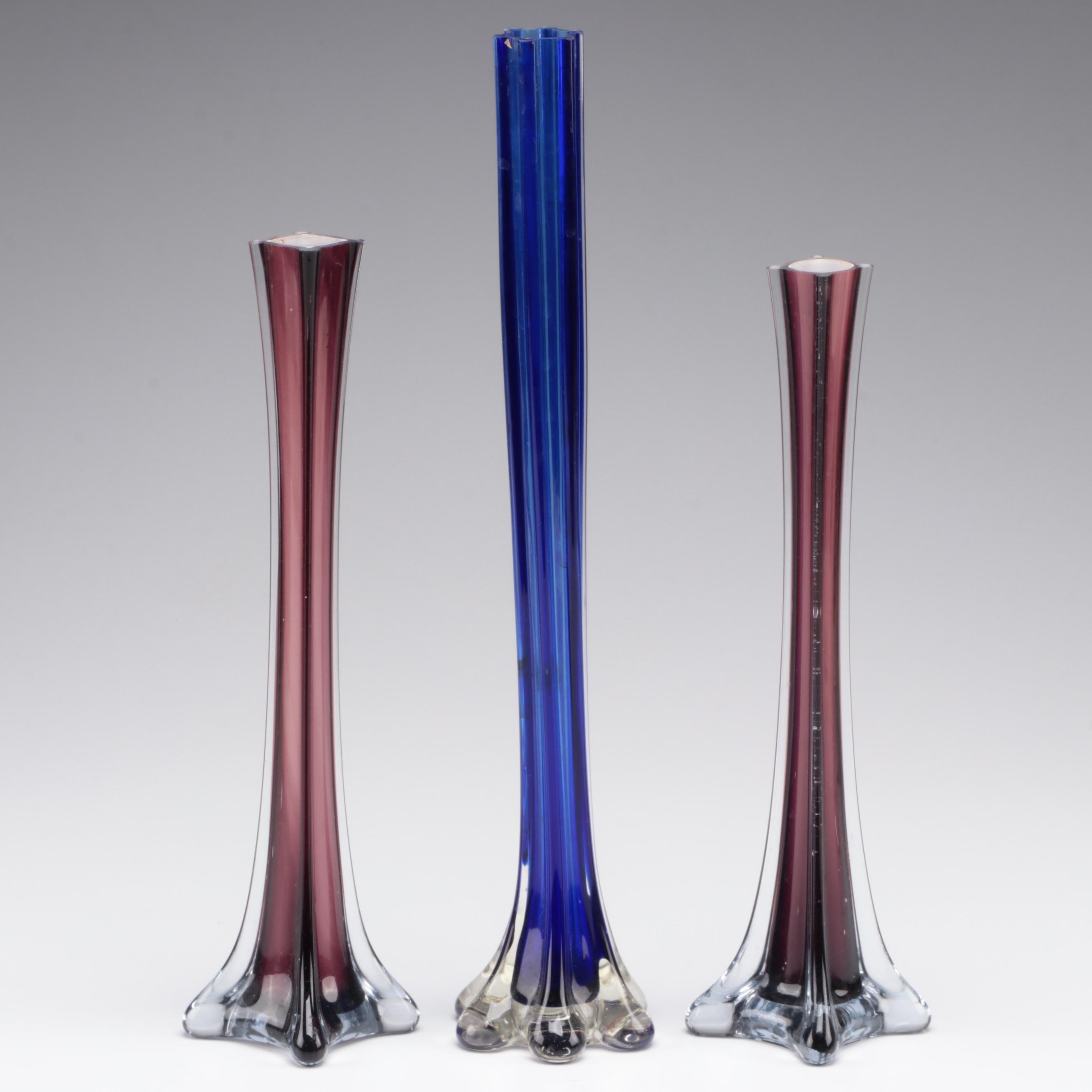 Cased and Optic Mold Blown Glass Vases