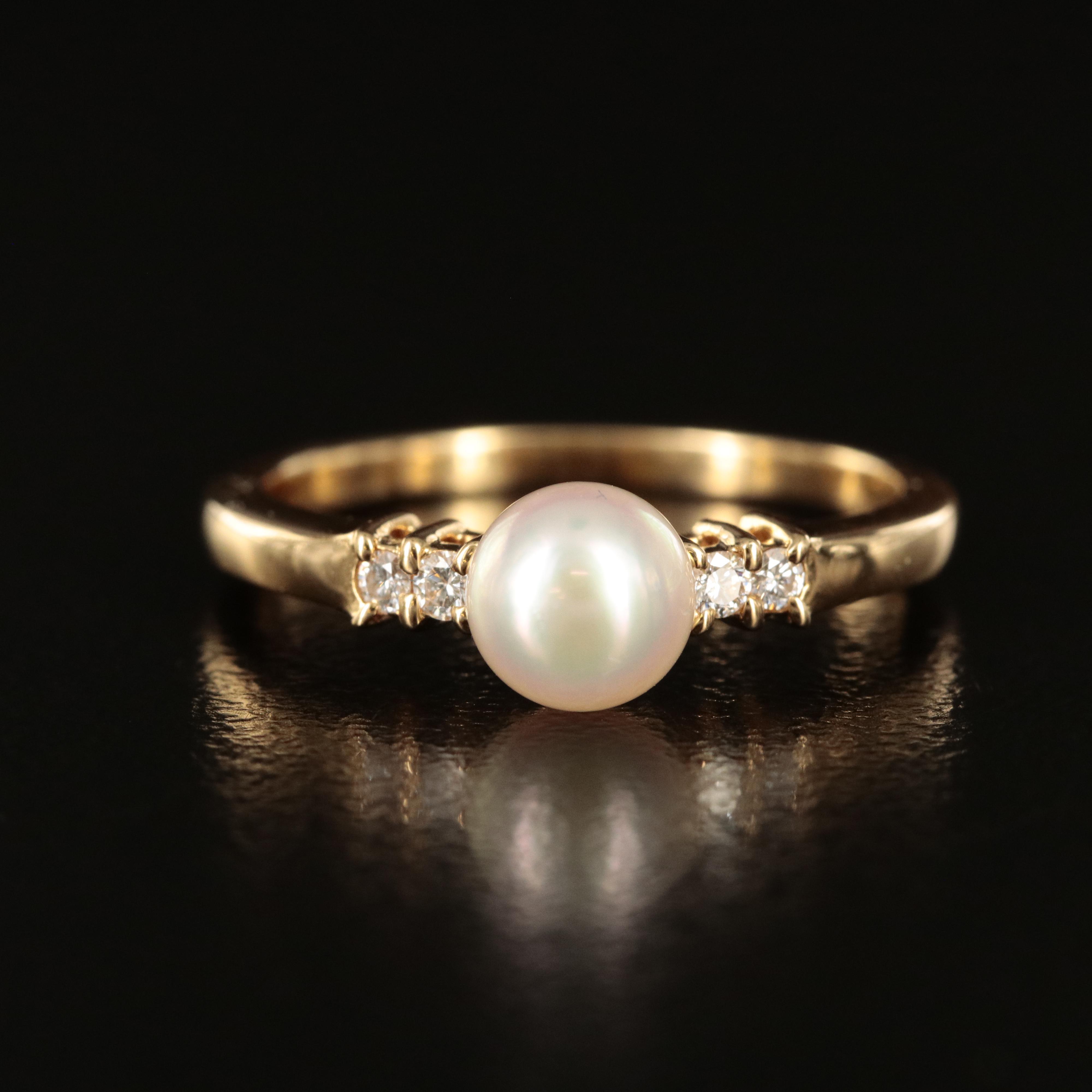 Mikimoto 18K Pearl and Diamond Ring
