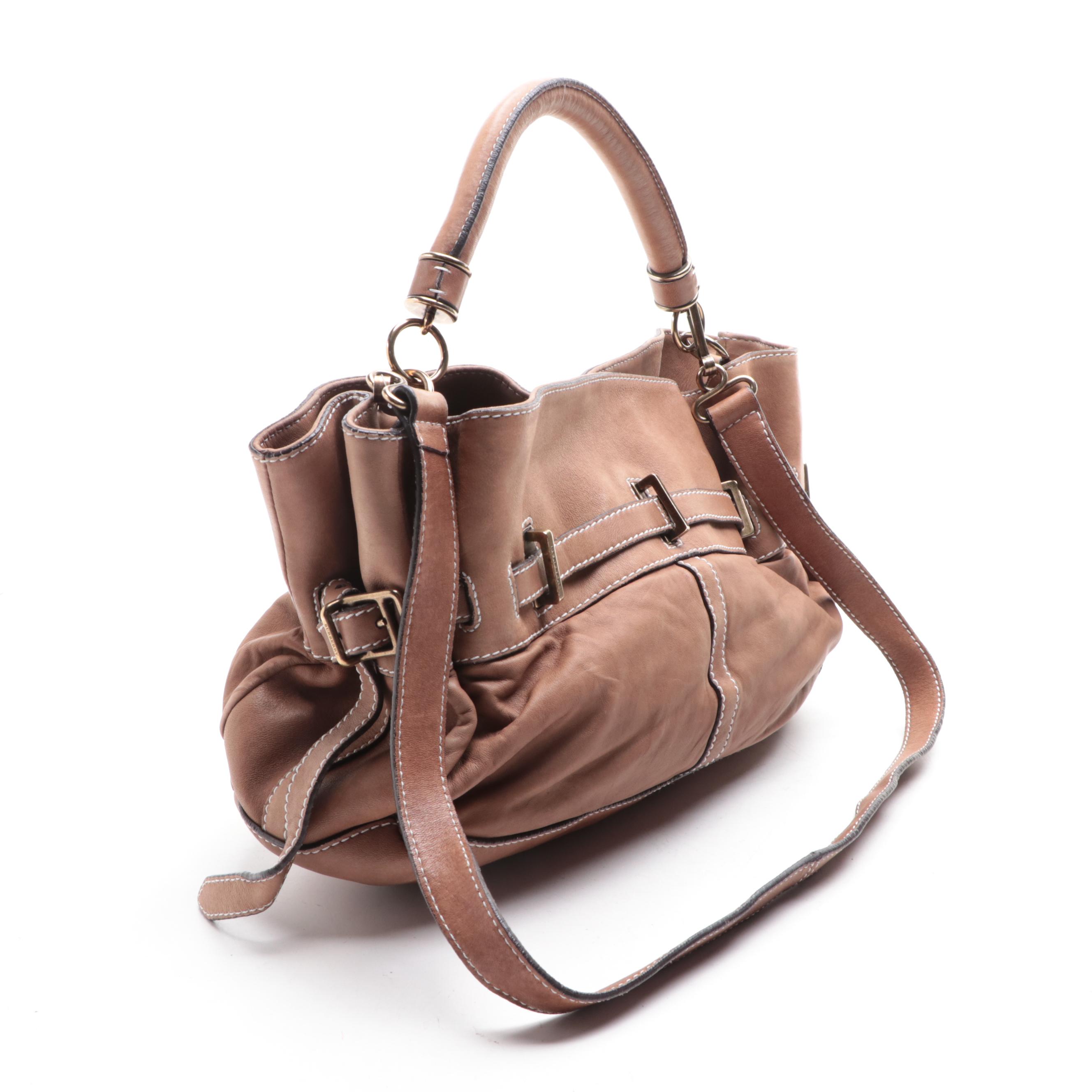 Burberry Leather Two-Way Bag with Contrast Stitching