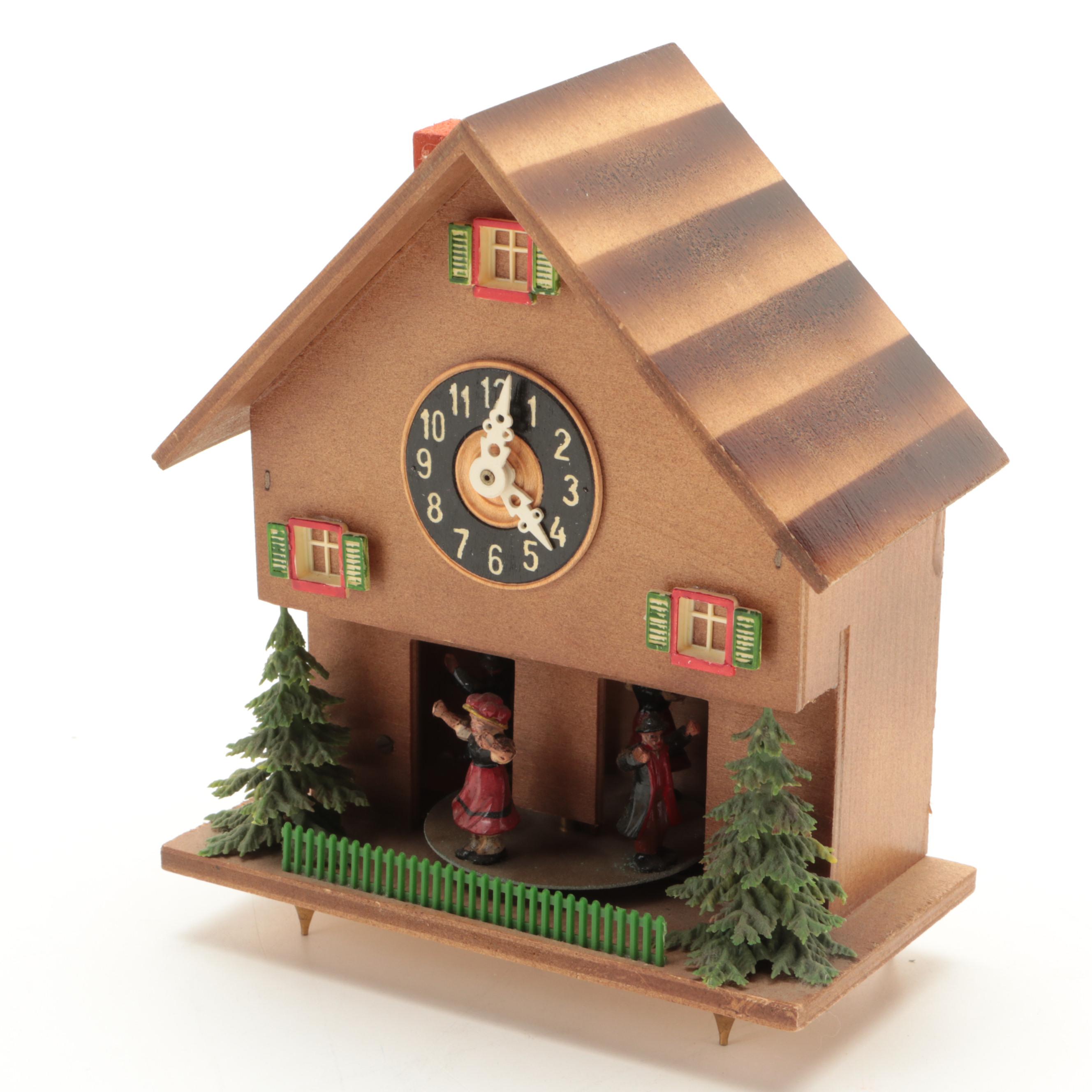 German Chalet Style Coo Coo Table Clock with Other Ceramic Figurines