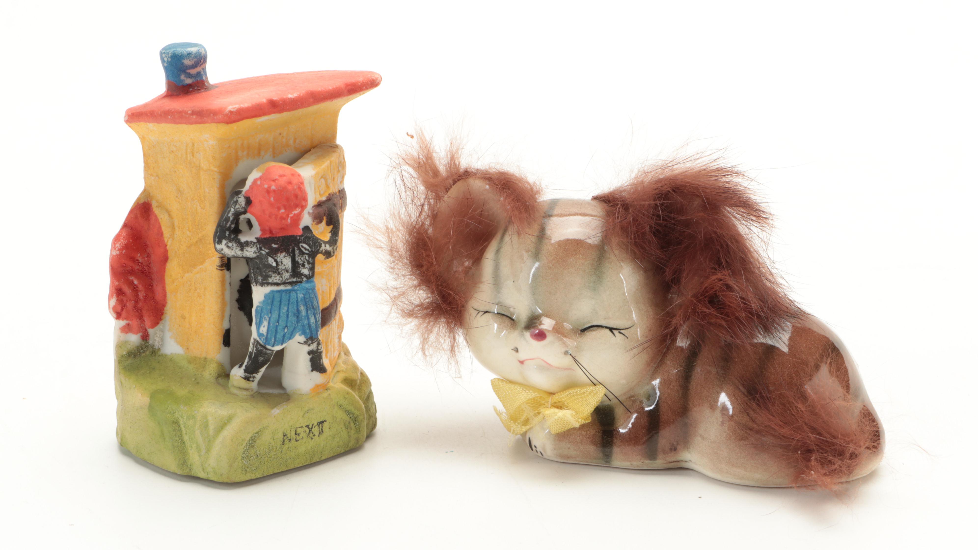 German Chalet Style Coo Coo Table Clock with Other Ceramic Figurines