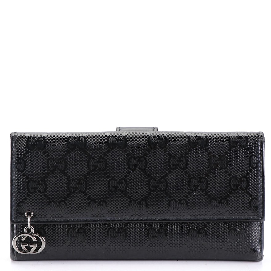 Gucci Black GG Imprime Coated Canvas GG Charm Flap Continental Wallet