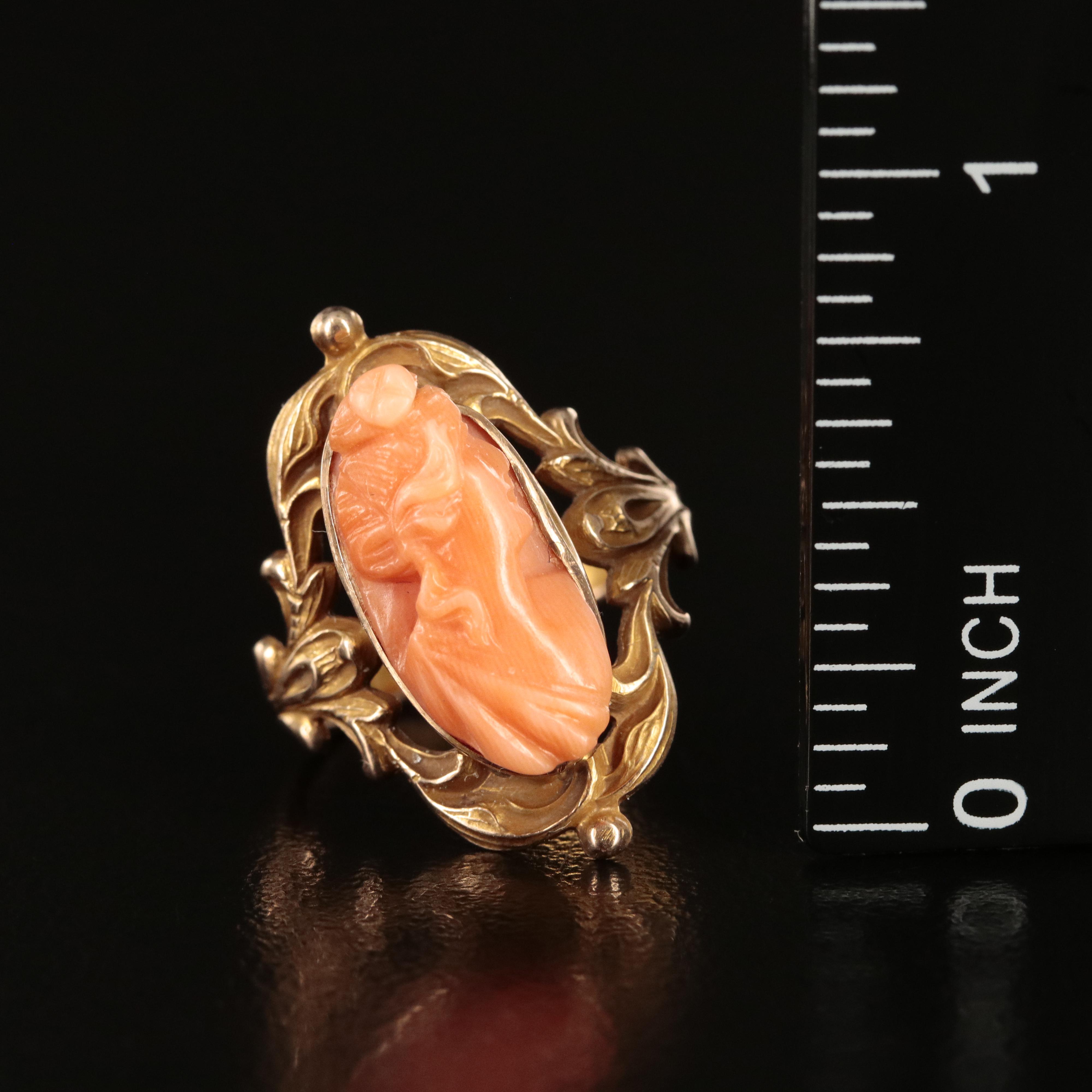 Vintage 10K Coral Cameo Ring