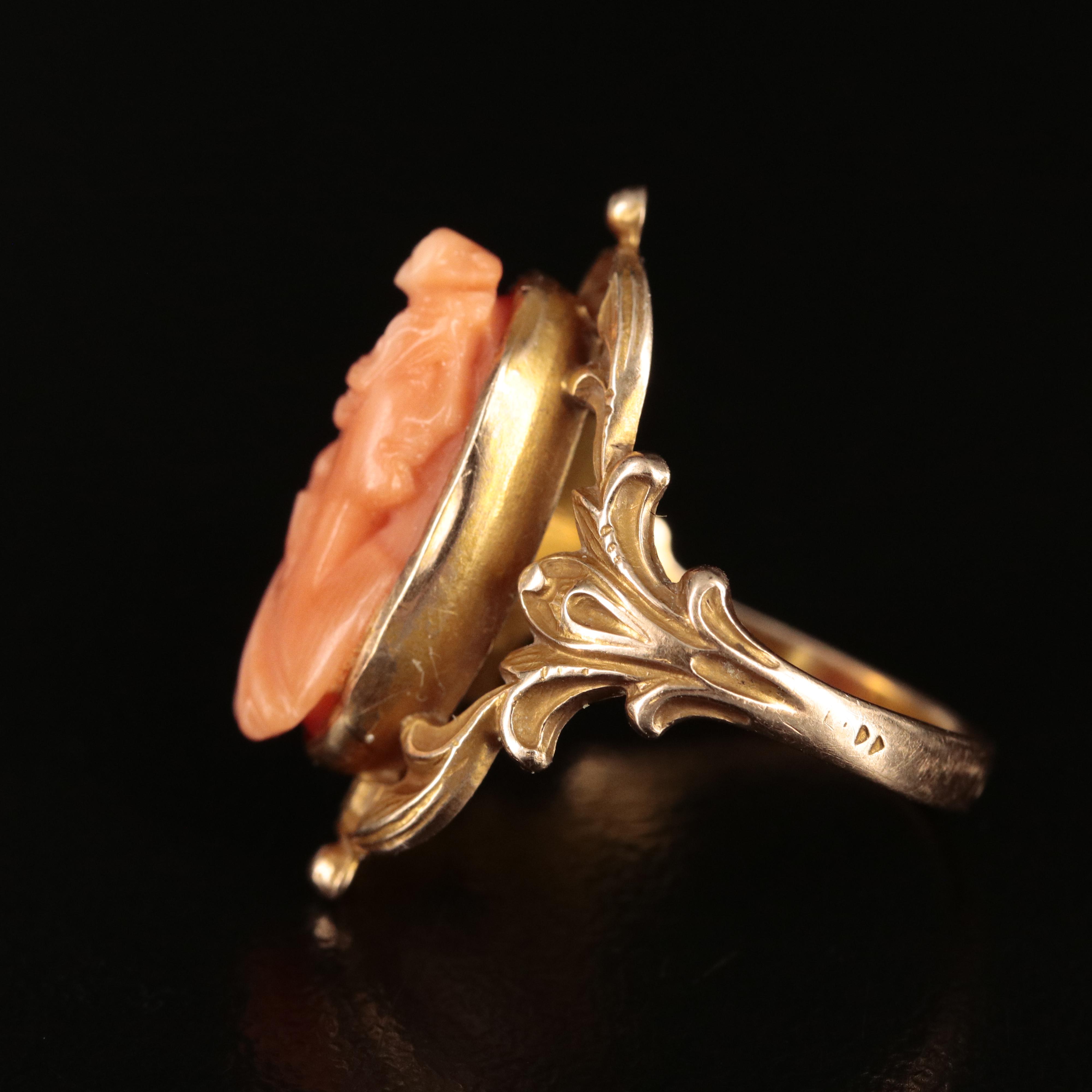 Vintage 10K Coral Cameo Ring