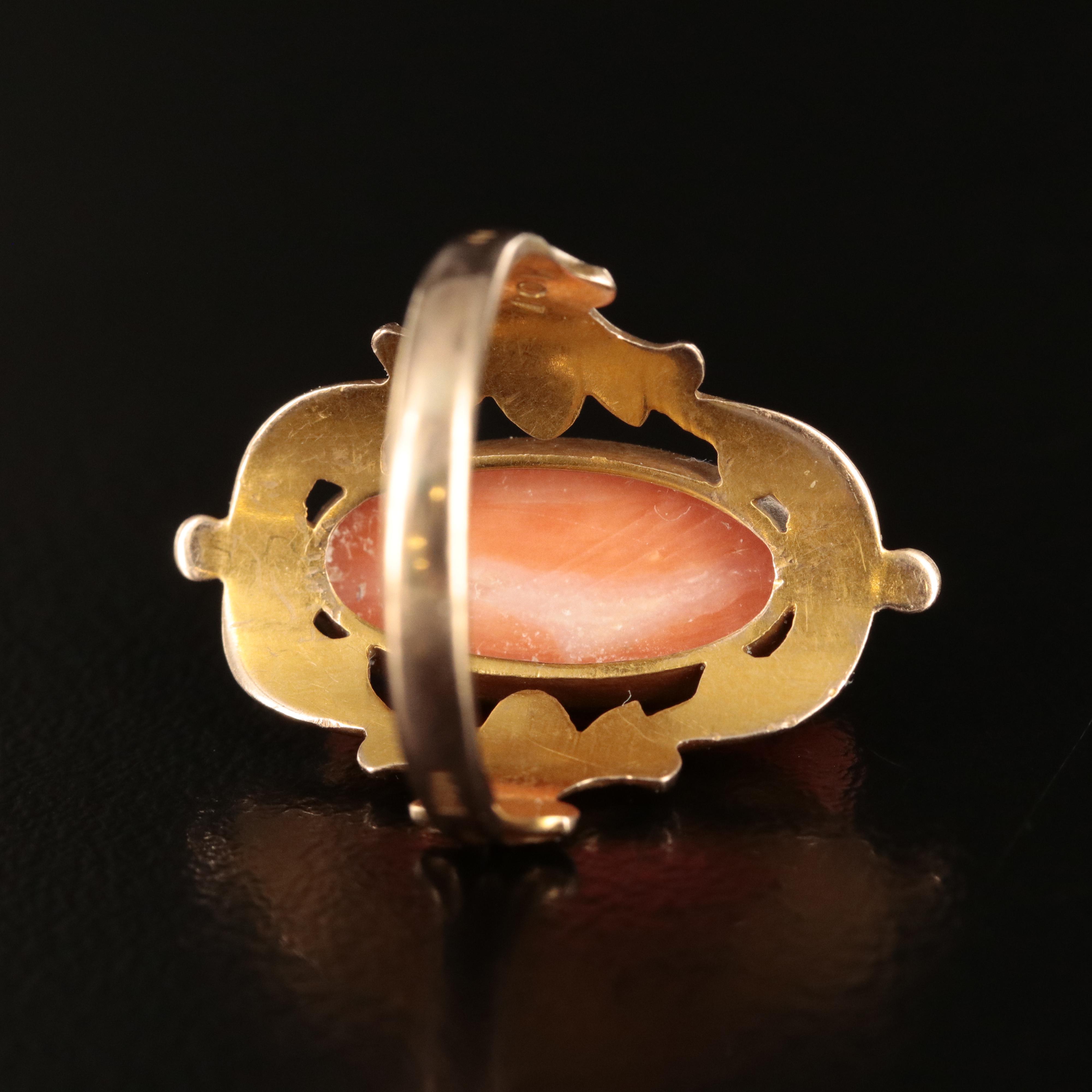 Vintage 10K Coral Cameo Ring