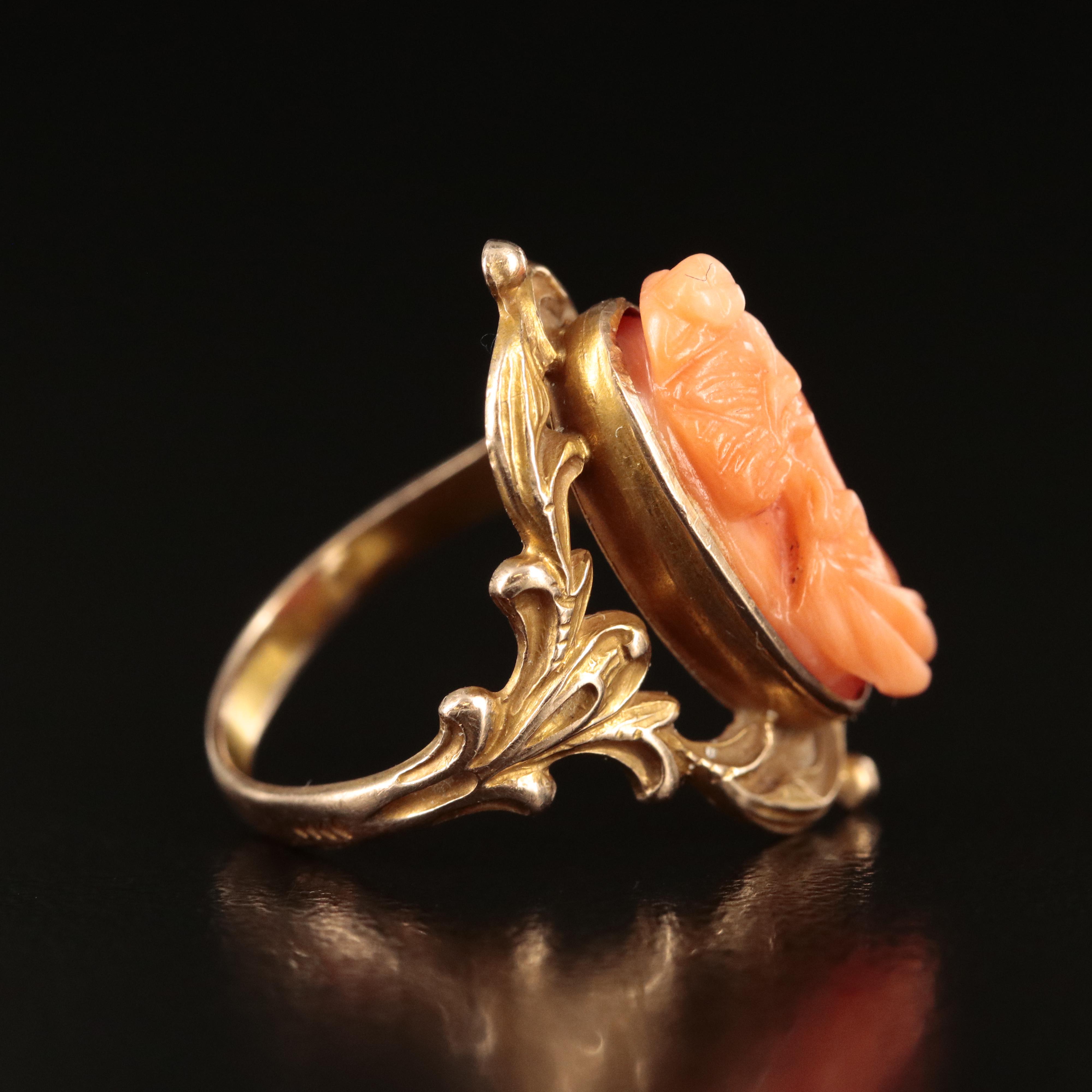Vintage 10K Coral Cameo Ring