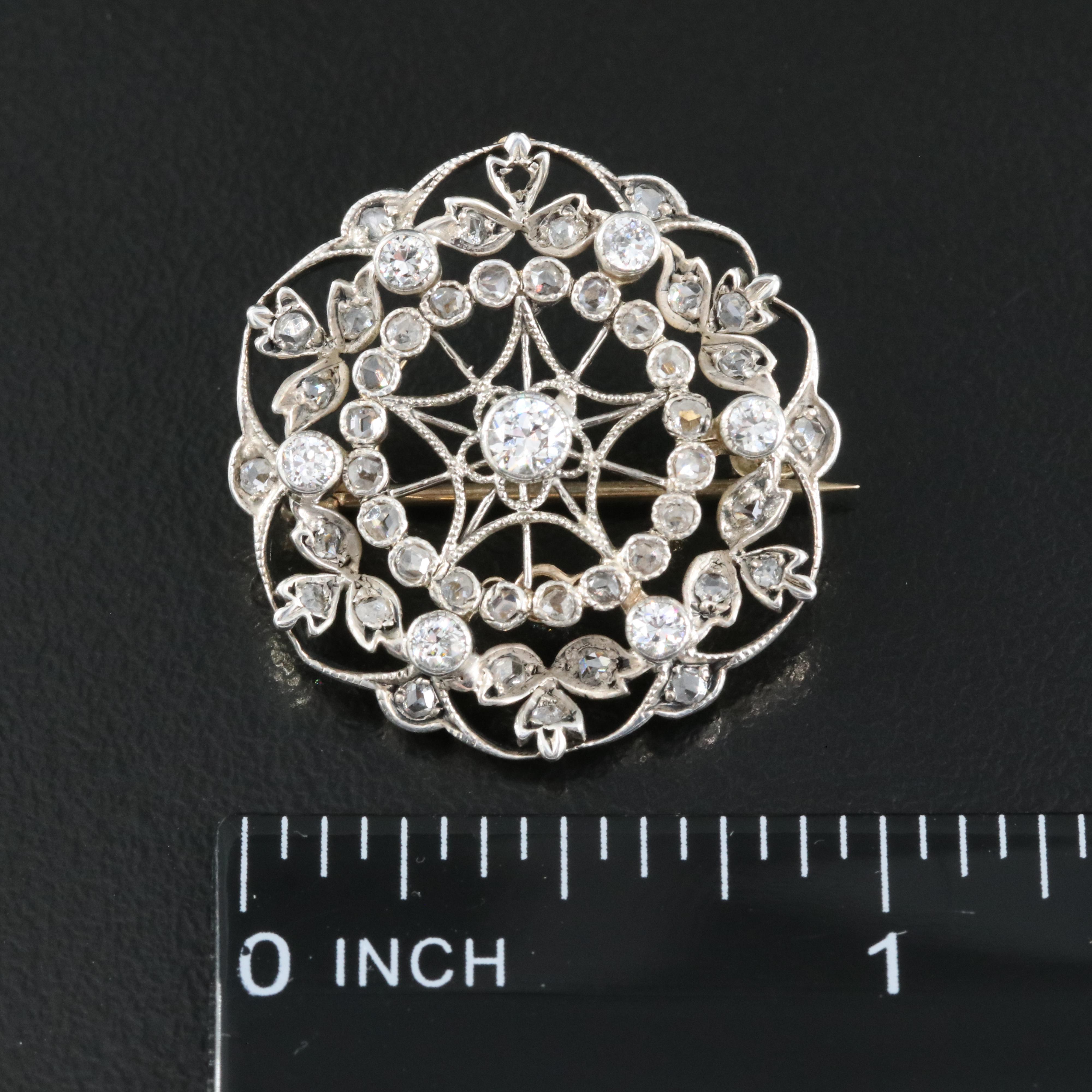 Antique Sterling Diamond Brooch with 10K Backing