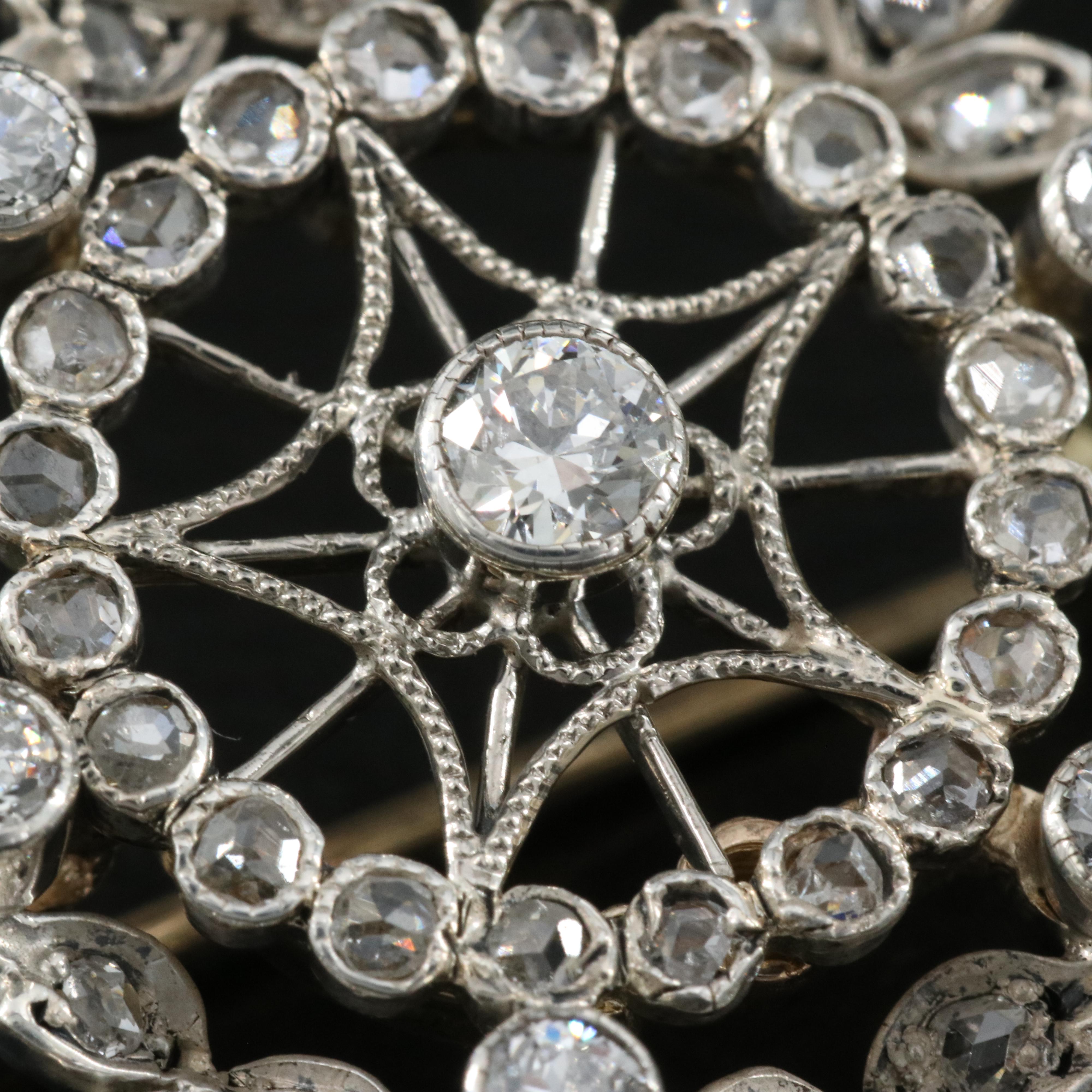 Antique Sterling Diamond Brooch with 10K Backing
