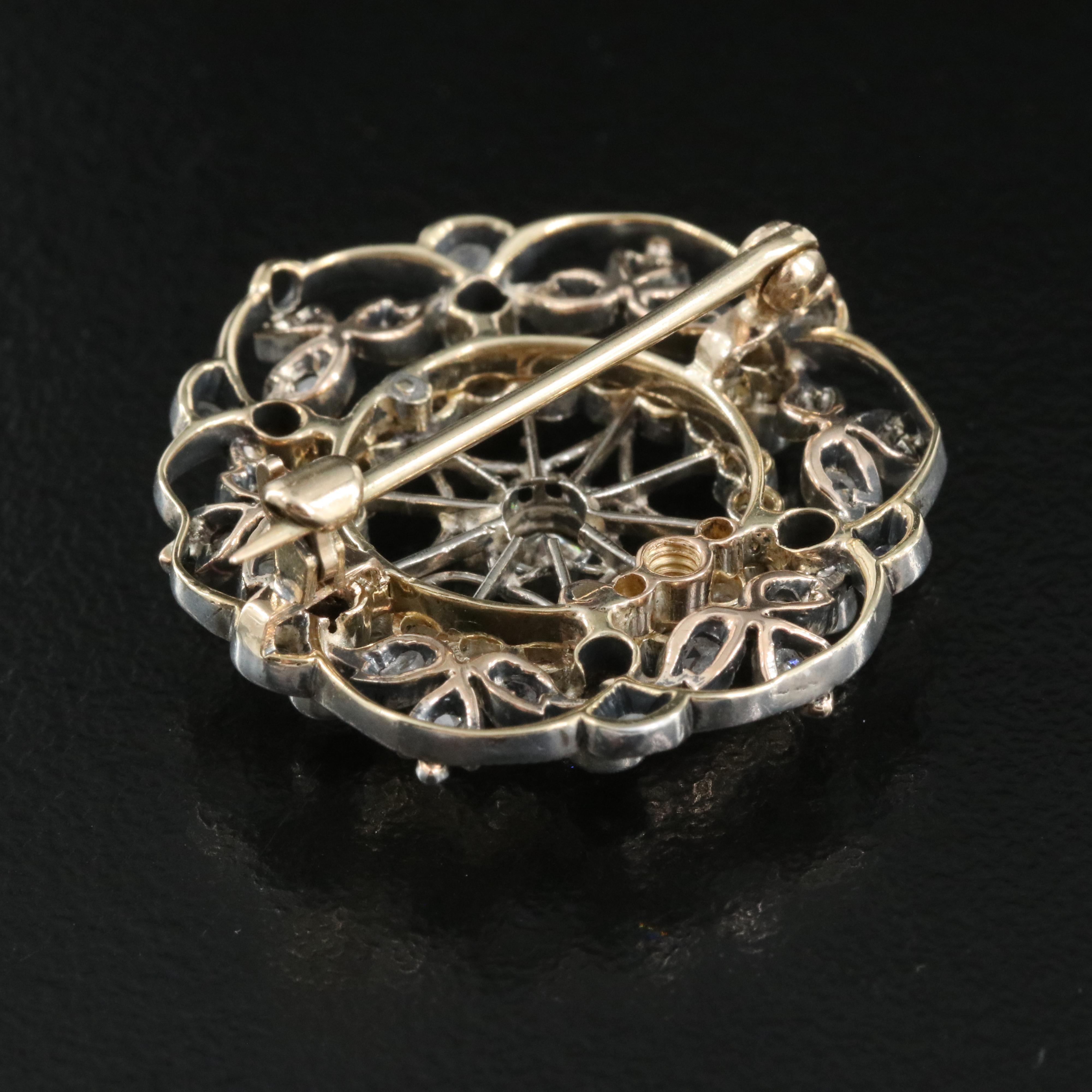 Antique Sterling Diamond Brooch with 10K Backing