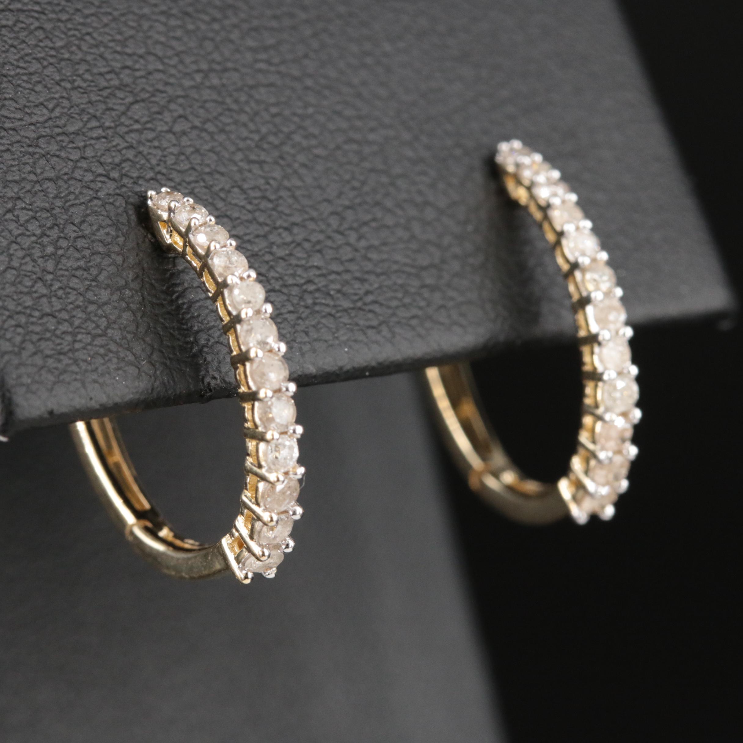 10K 0.51 CTW Diamond Oval Hoop Earrings
