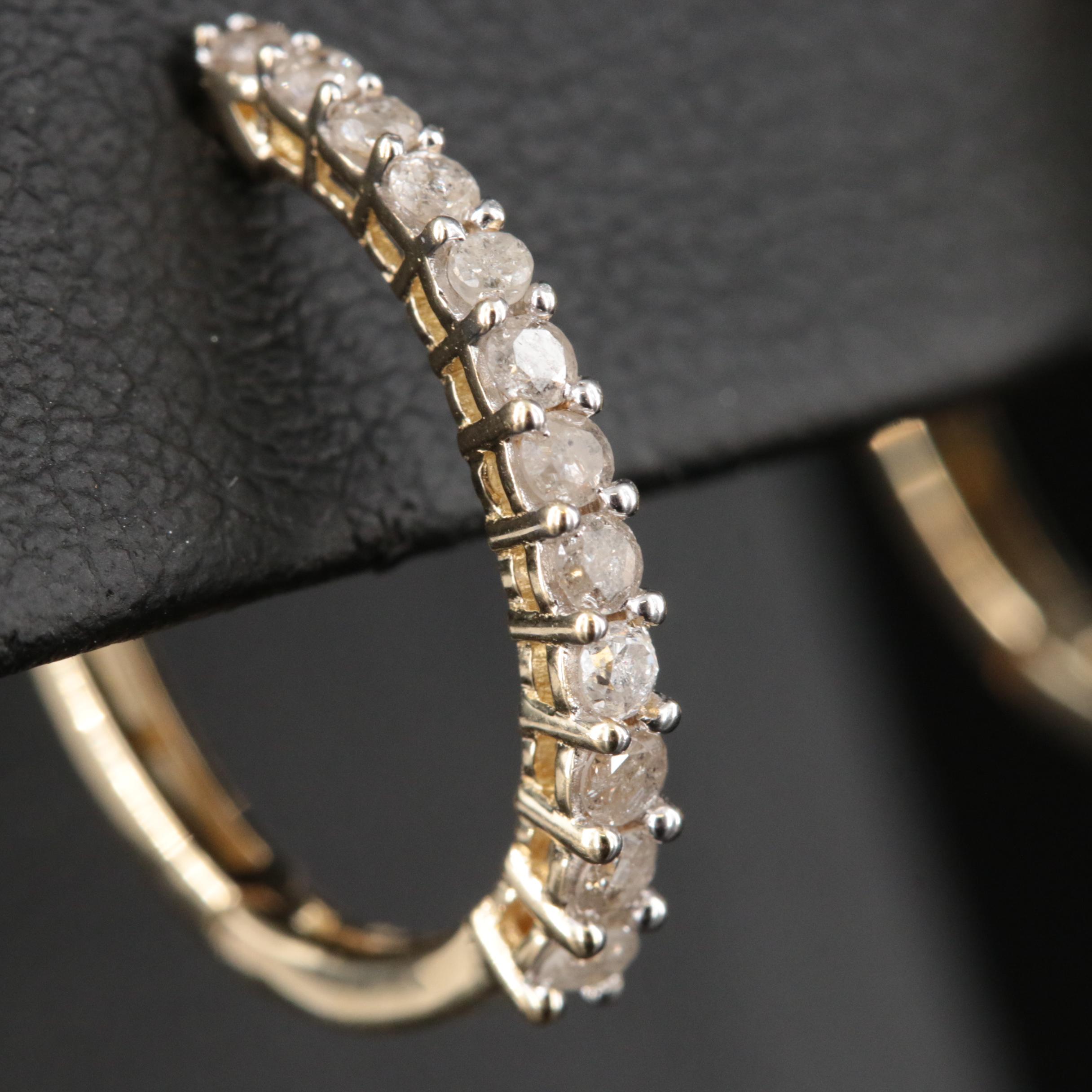 10K 0.51 CTW Diamond Oval Hoop Earrings