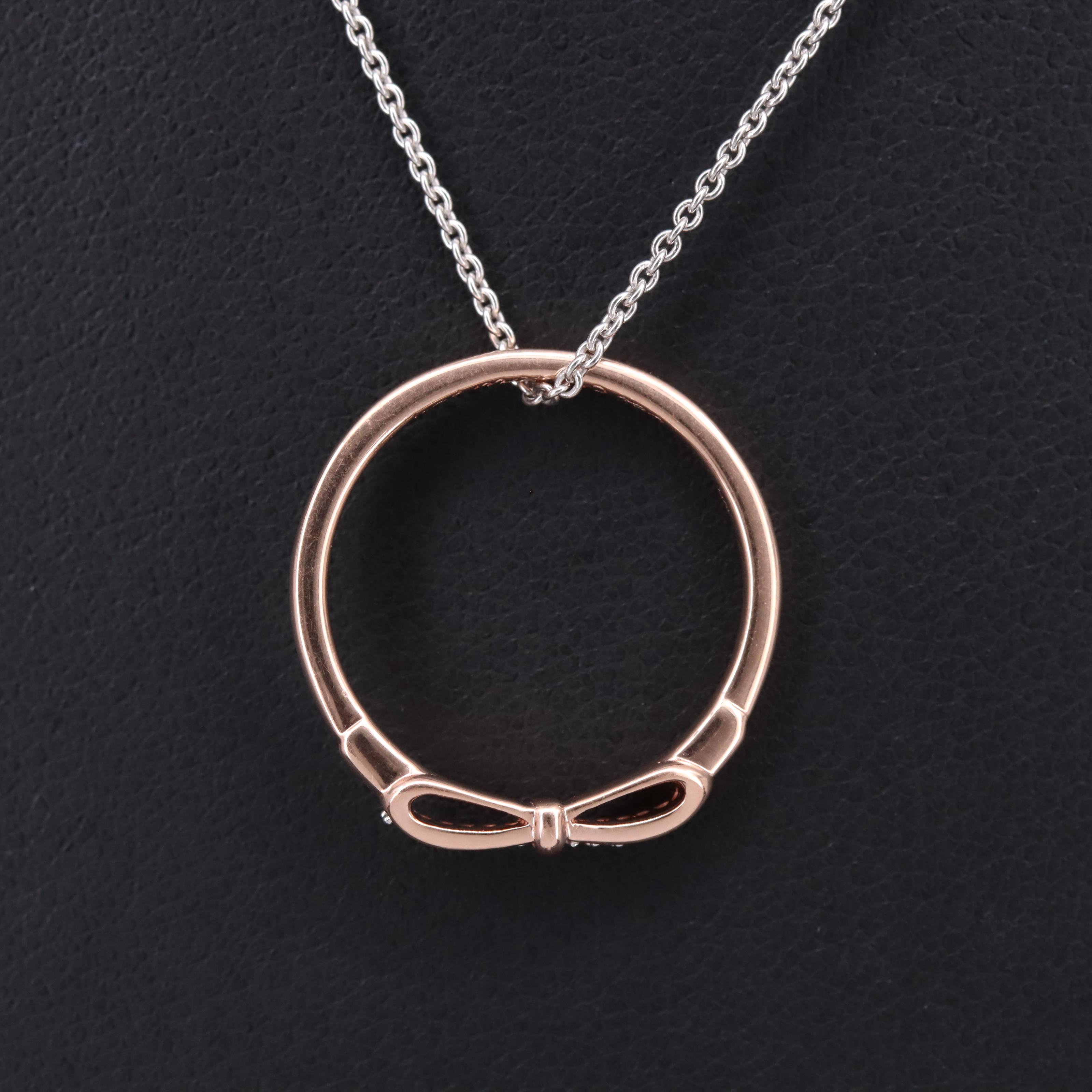 10K Rose Gold 0.03 CTW Diamond Bow Ring on Sterling Chain Necklace