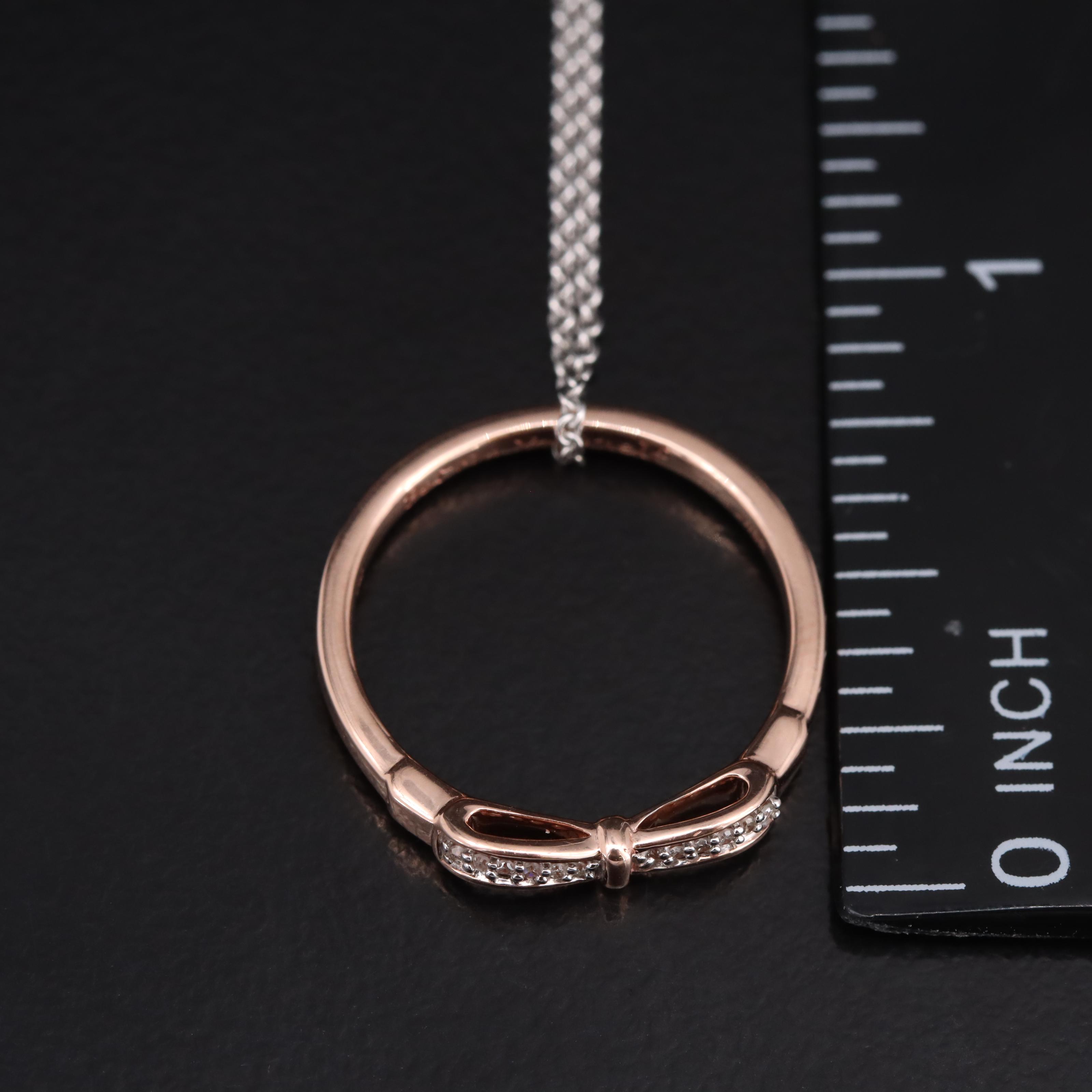 10K Rose Gold 0.03 CTW Diamond Bow Ring on Sterling Chain Necklace