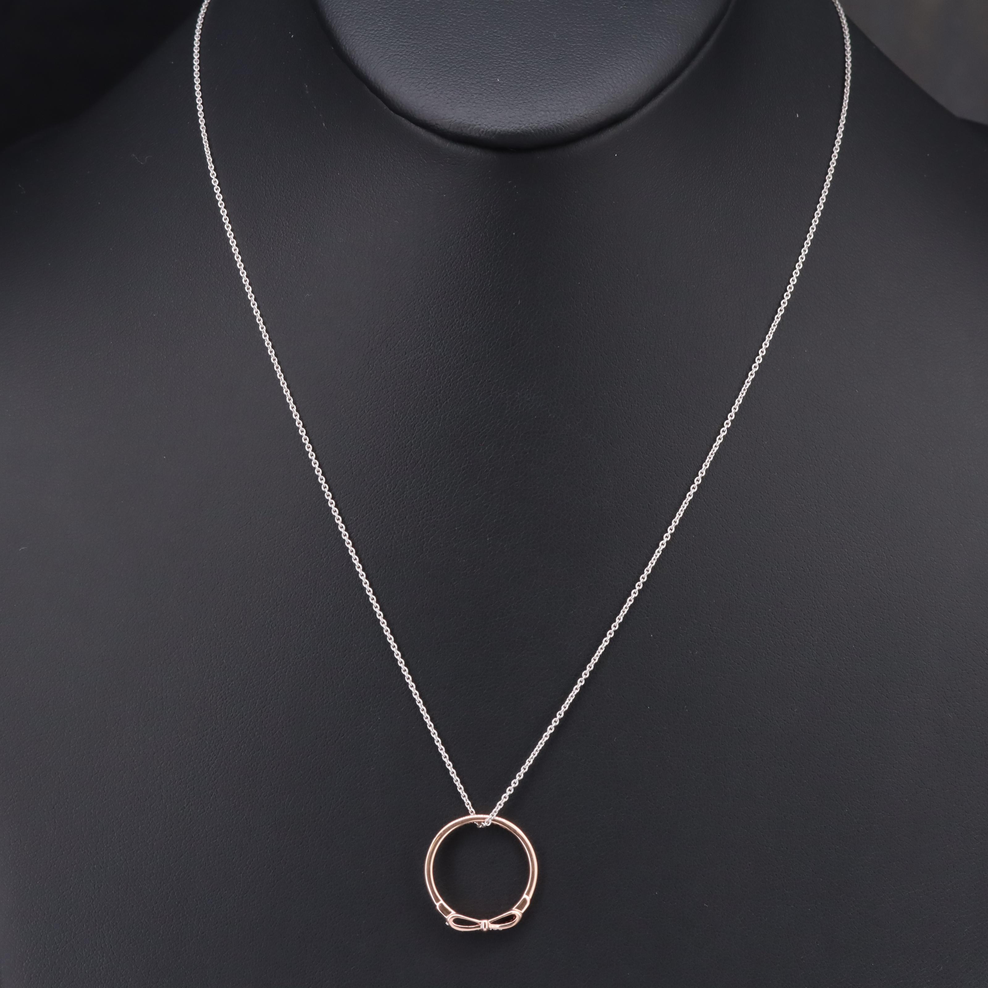 10K Rose Gold 0.03 CTW Diamond Bow Ring on Sterling Chain Necklace