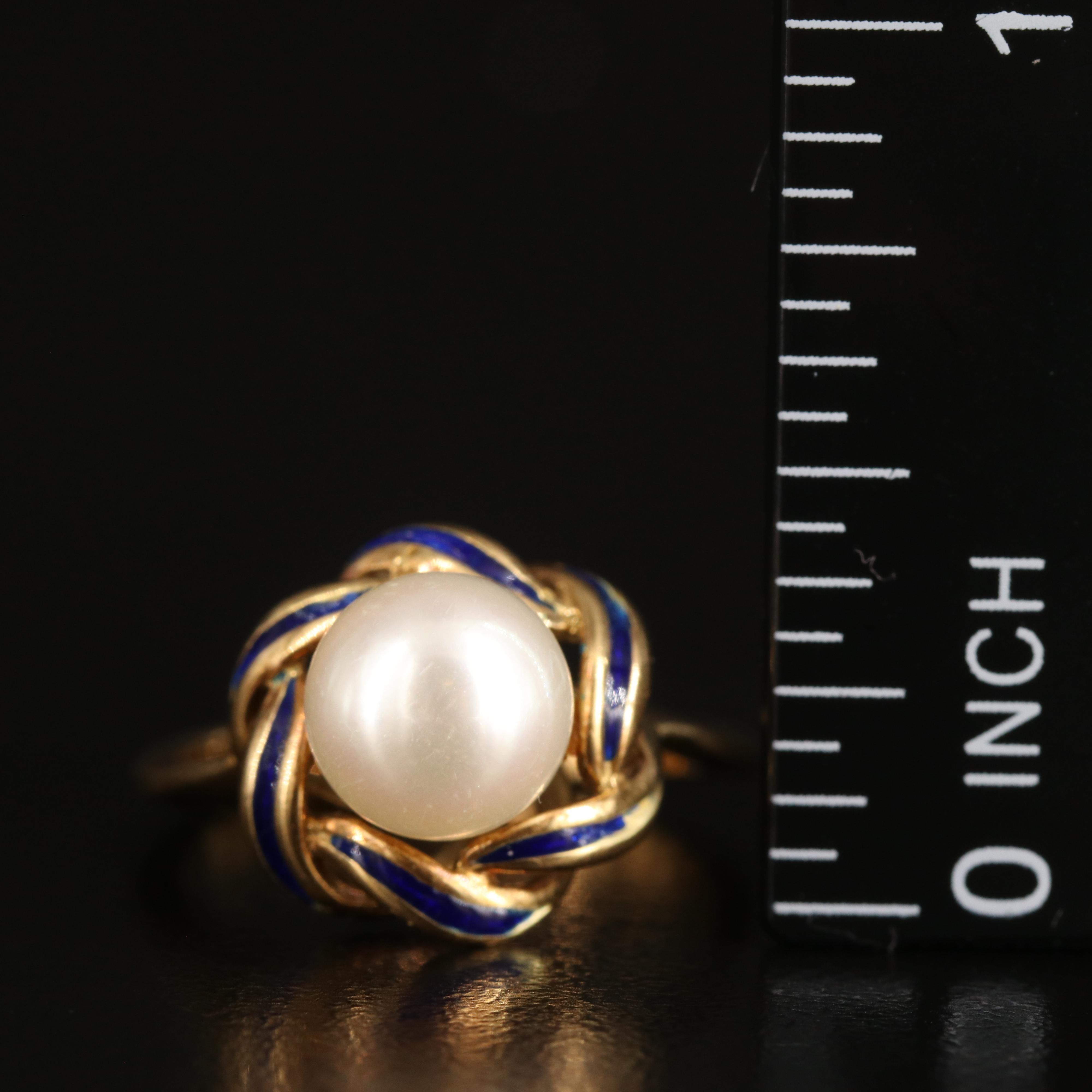 18K Pearl and Enamel Ring