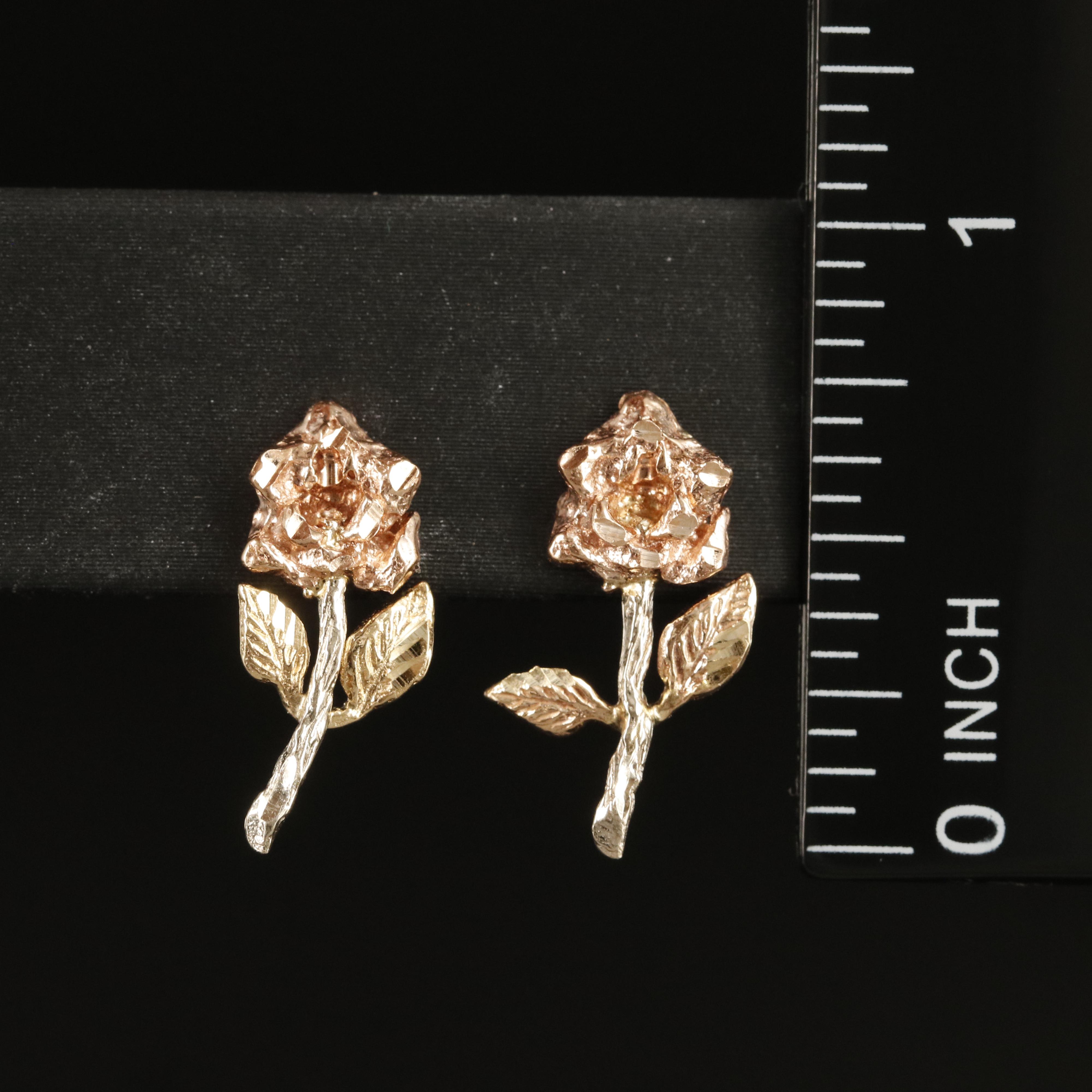 14K Tri-Color Rose Flower Earrings