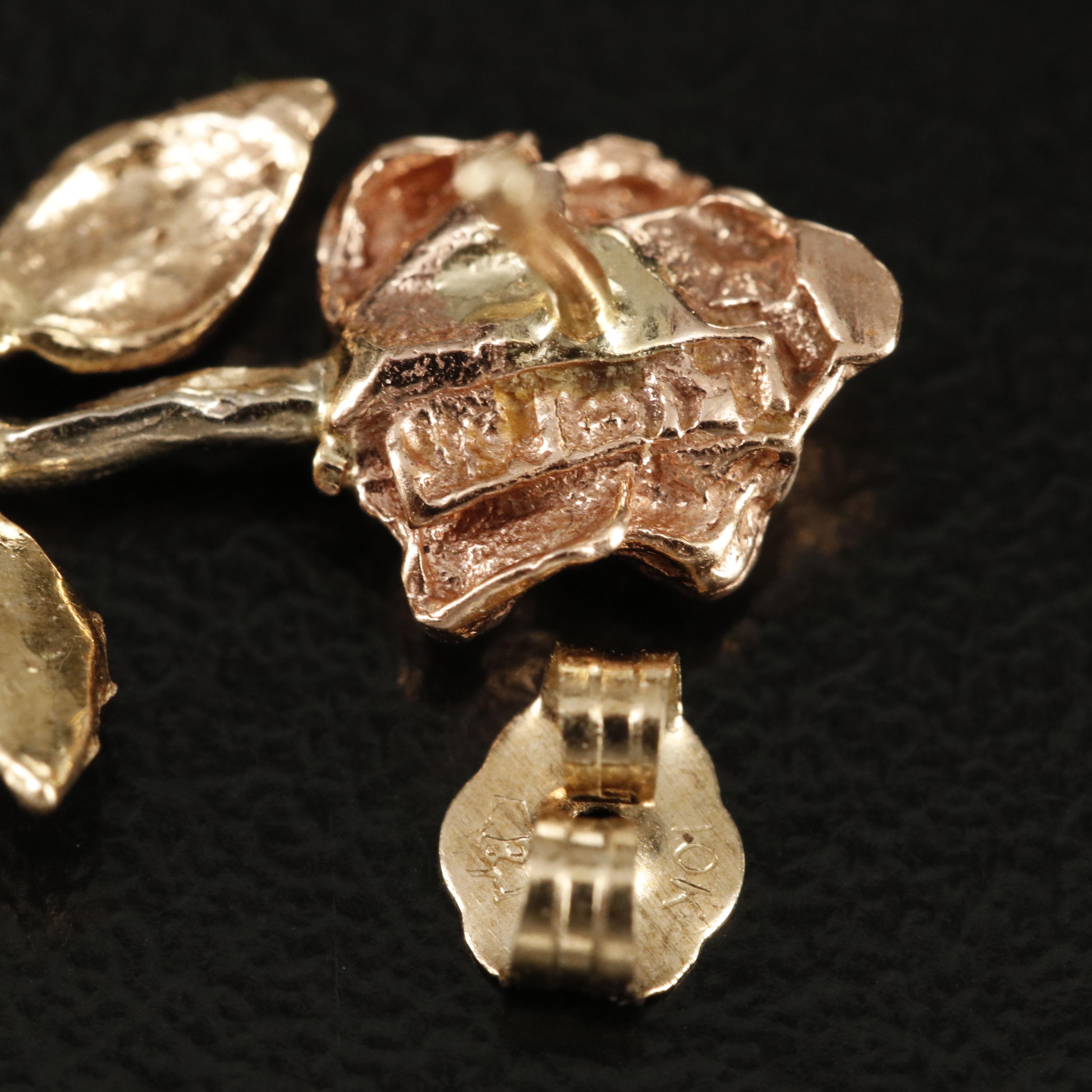 14K Tri-Color Rose Flower Earrings