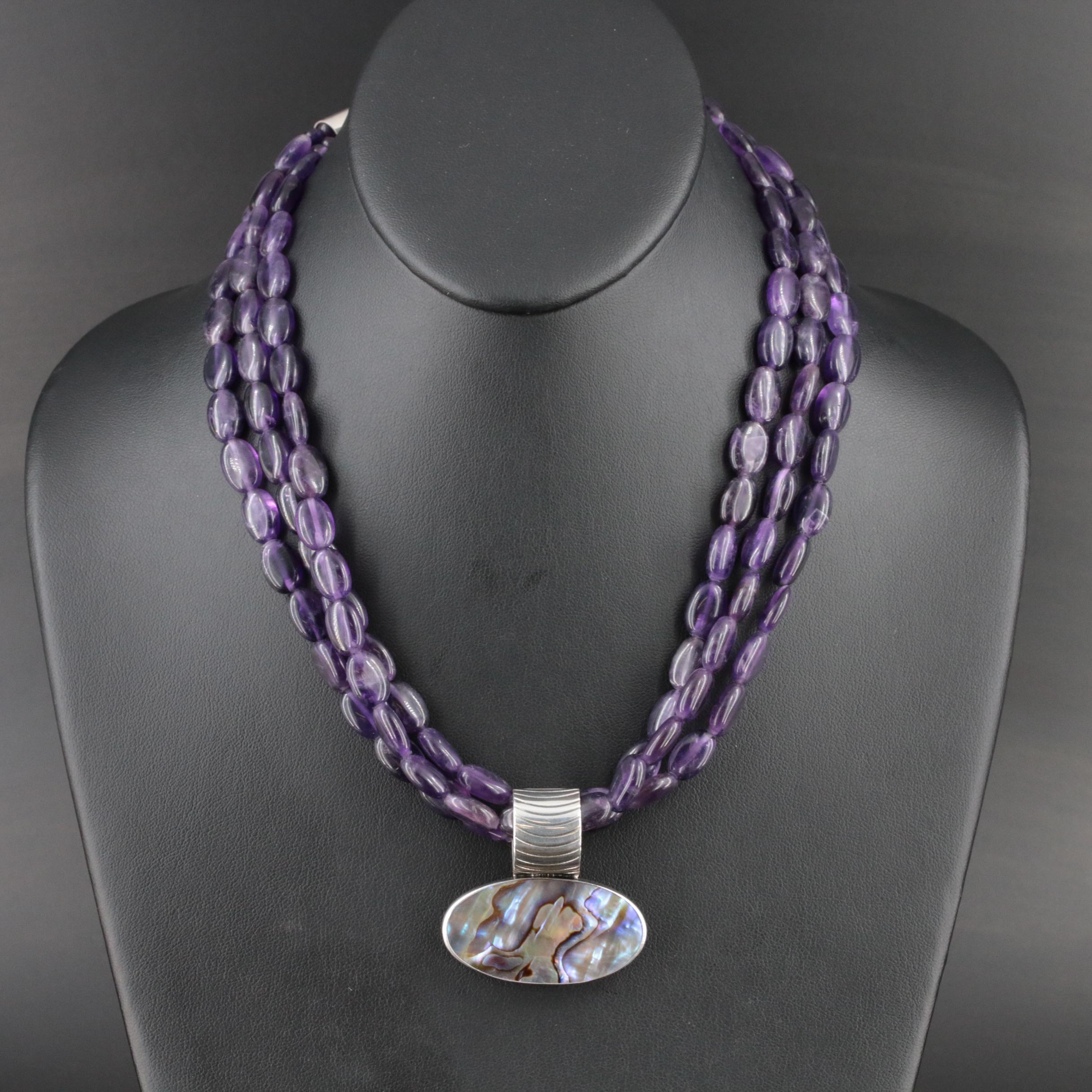 Desert Rose Trading Sterling Abalone and Amethyst Pendant Necklace