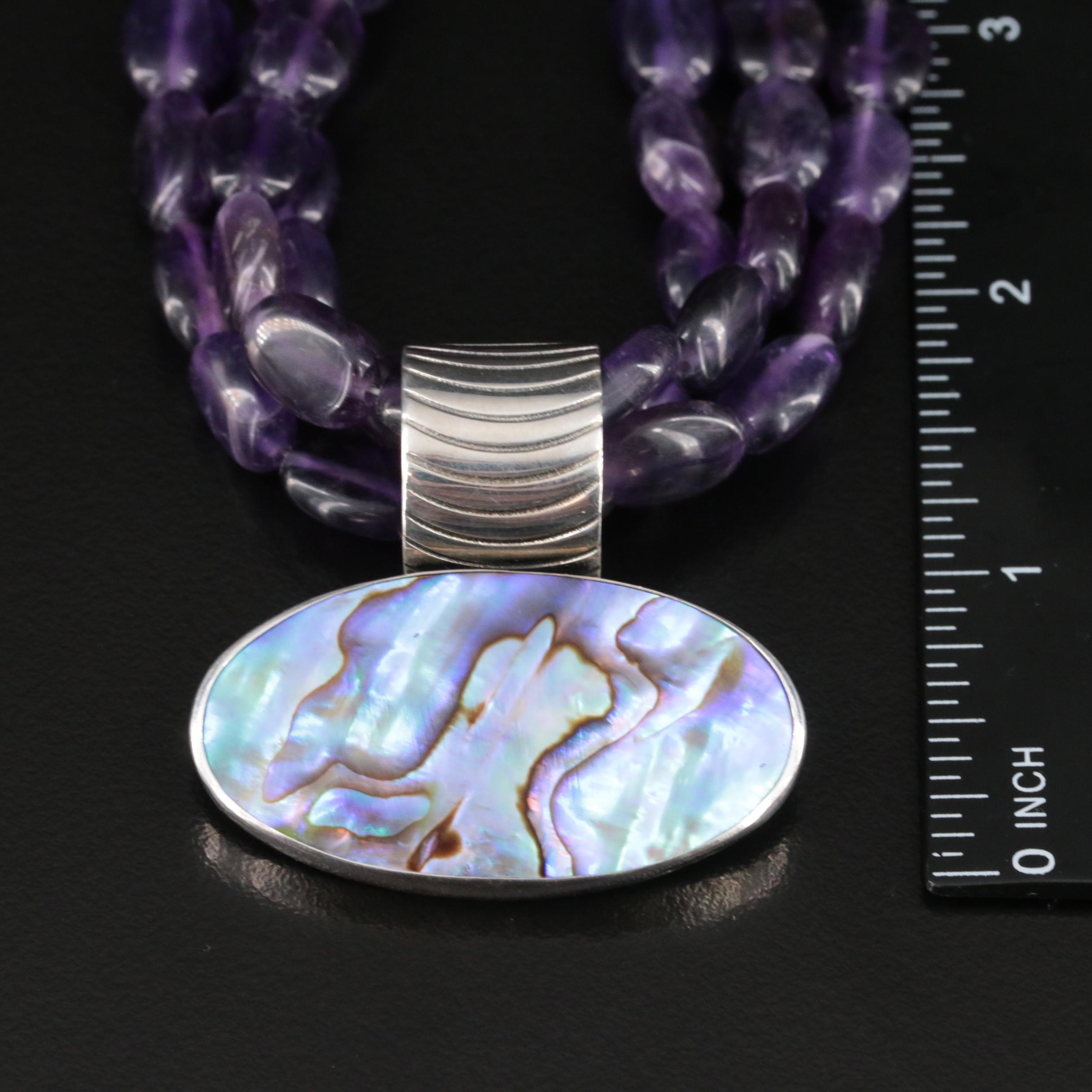 Desert Rose Trading Sterling Abalone and Amethyst Pendant Necklace