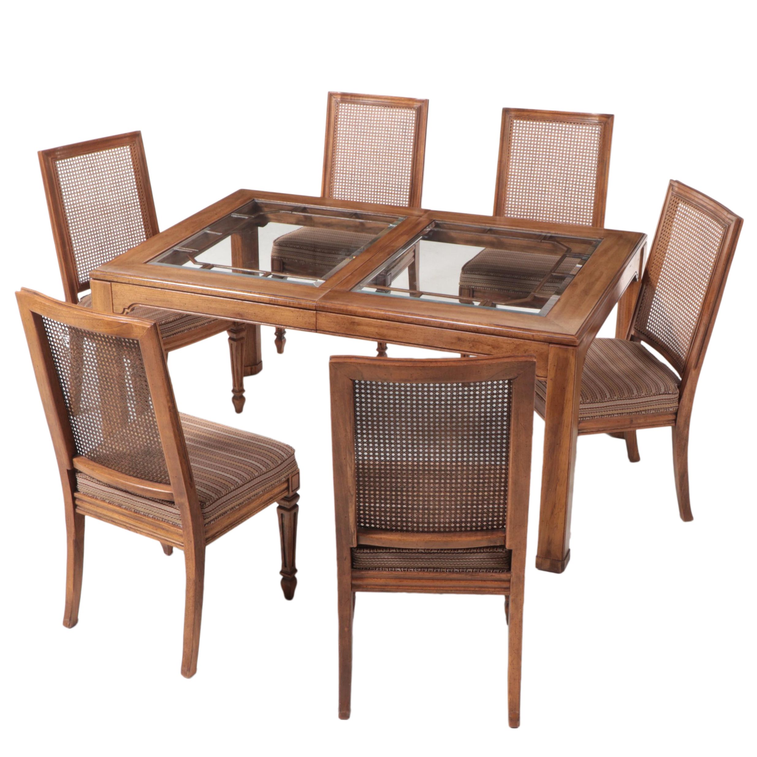 Seven-Piece George III Style Oak and Glass Top Dining Set