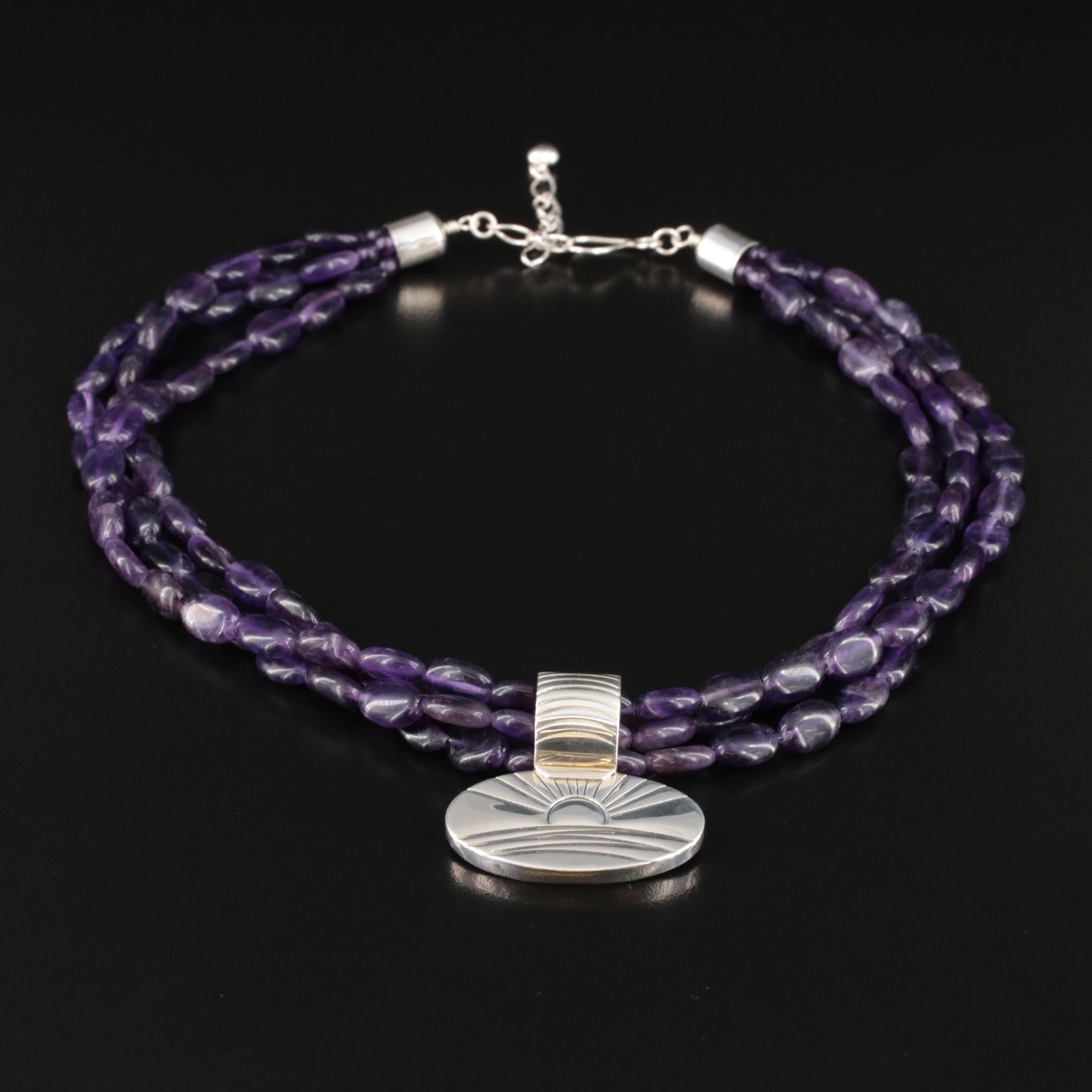 Desert Rose Trading Sterling Abalone and Amethyst Pendant Necklace