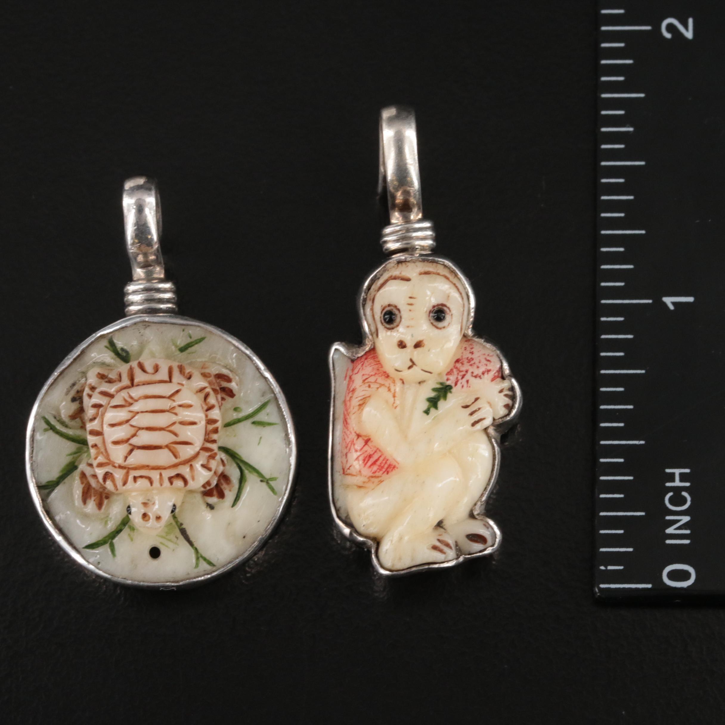 Coreen Cordova Que Milagro Sterling Bone Rooster, Turtle and Monkey Charms