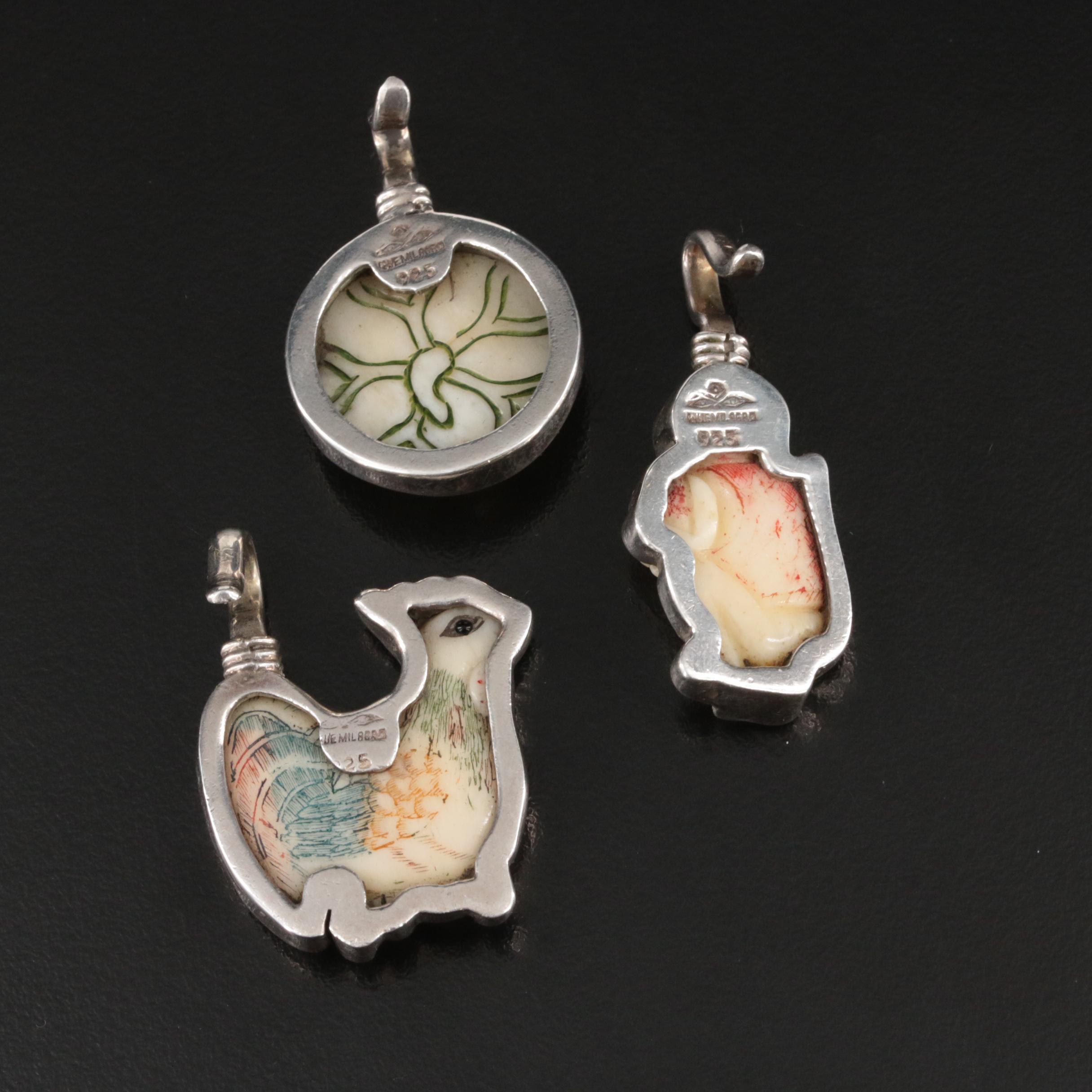 Coreen Cordova Que Milagro Sterling Bone Rooster, Turtle and Monkey Charms