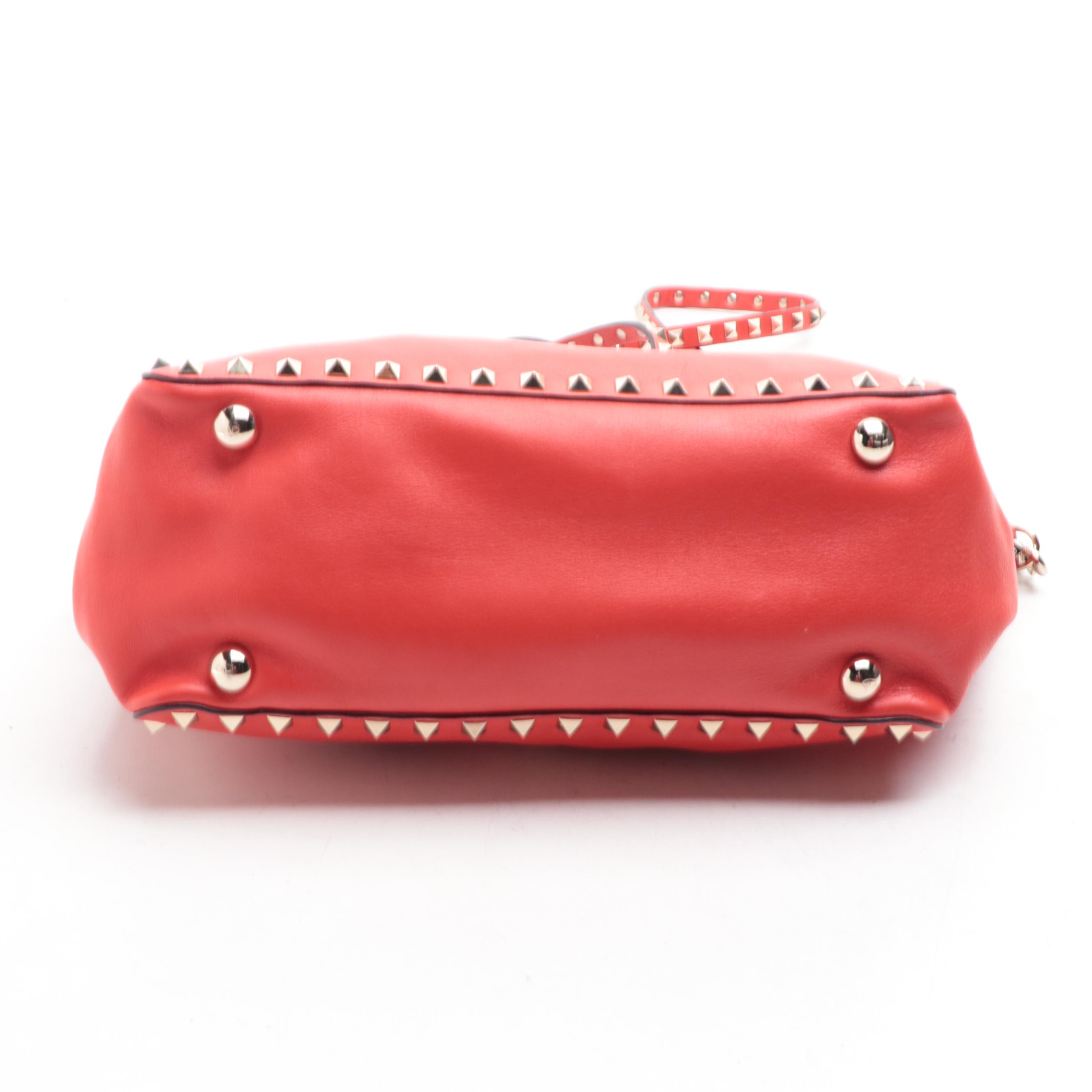 Valentino Rockstud Two-Way Tote in Red Vitello Leather