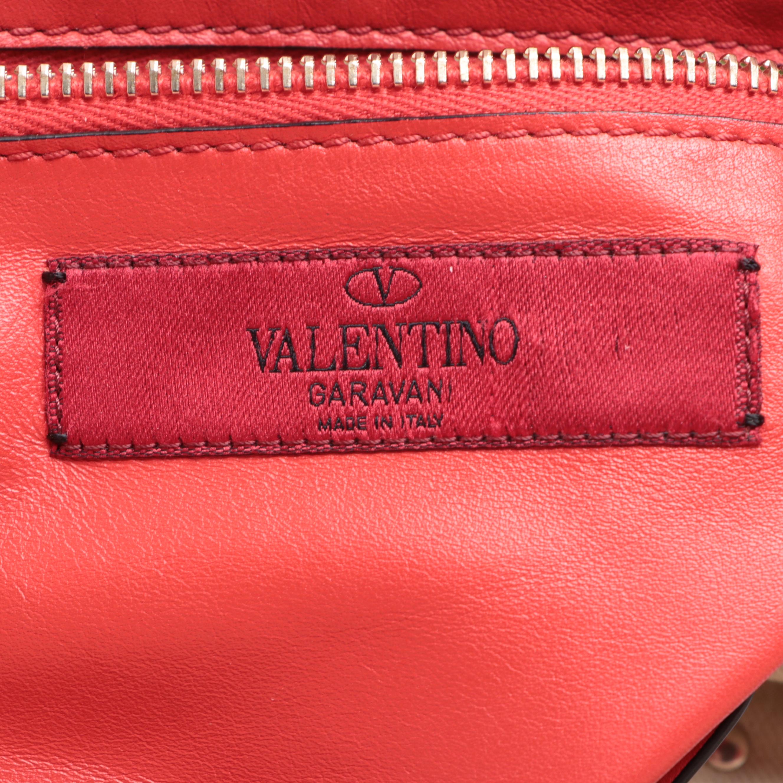 Valentino Rockstud Two-Way Tote in Red Vitello Leather