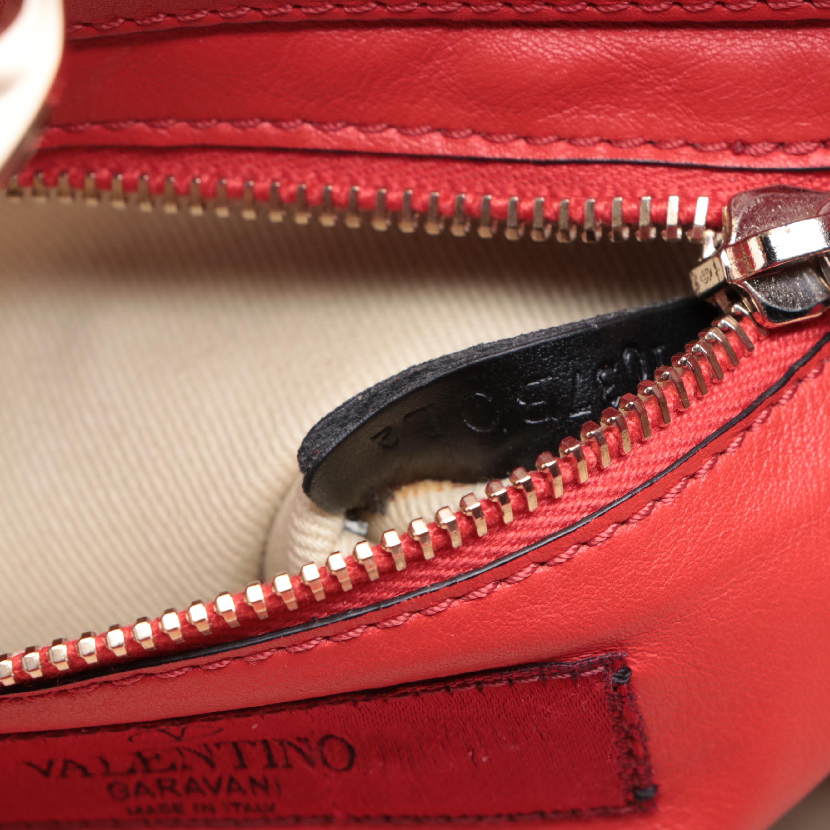 Valentino Rockstud Two-Way Tote in Red Vitello Leather