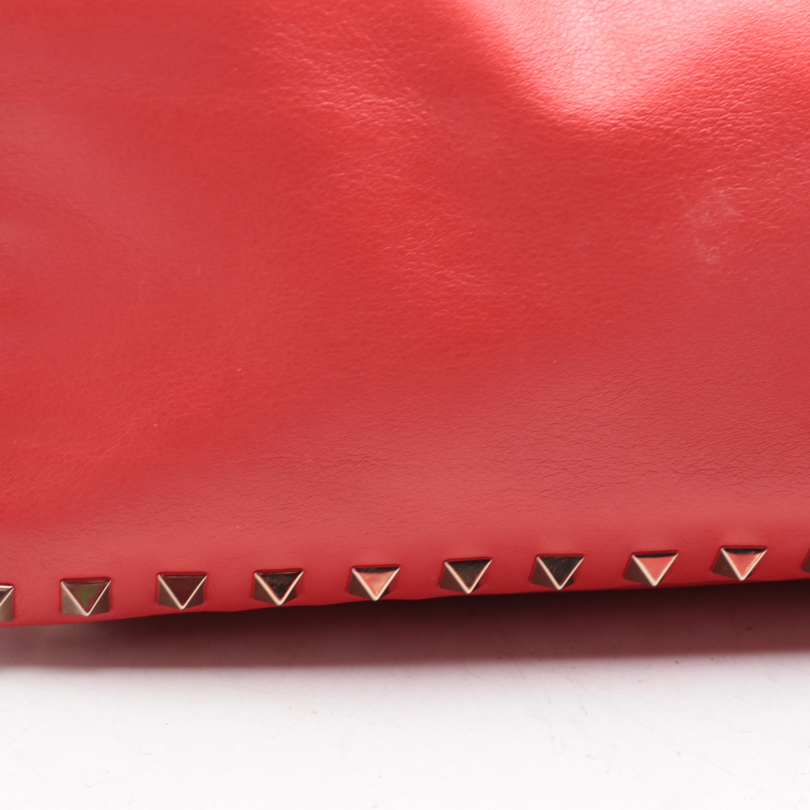 Valentino Rockstud Two-Way Tote in Red Vitello Leather