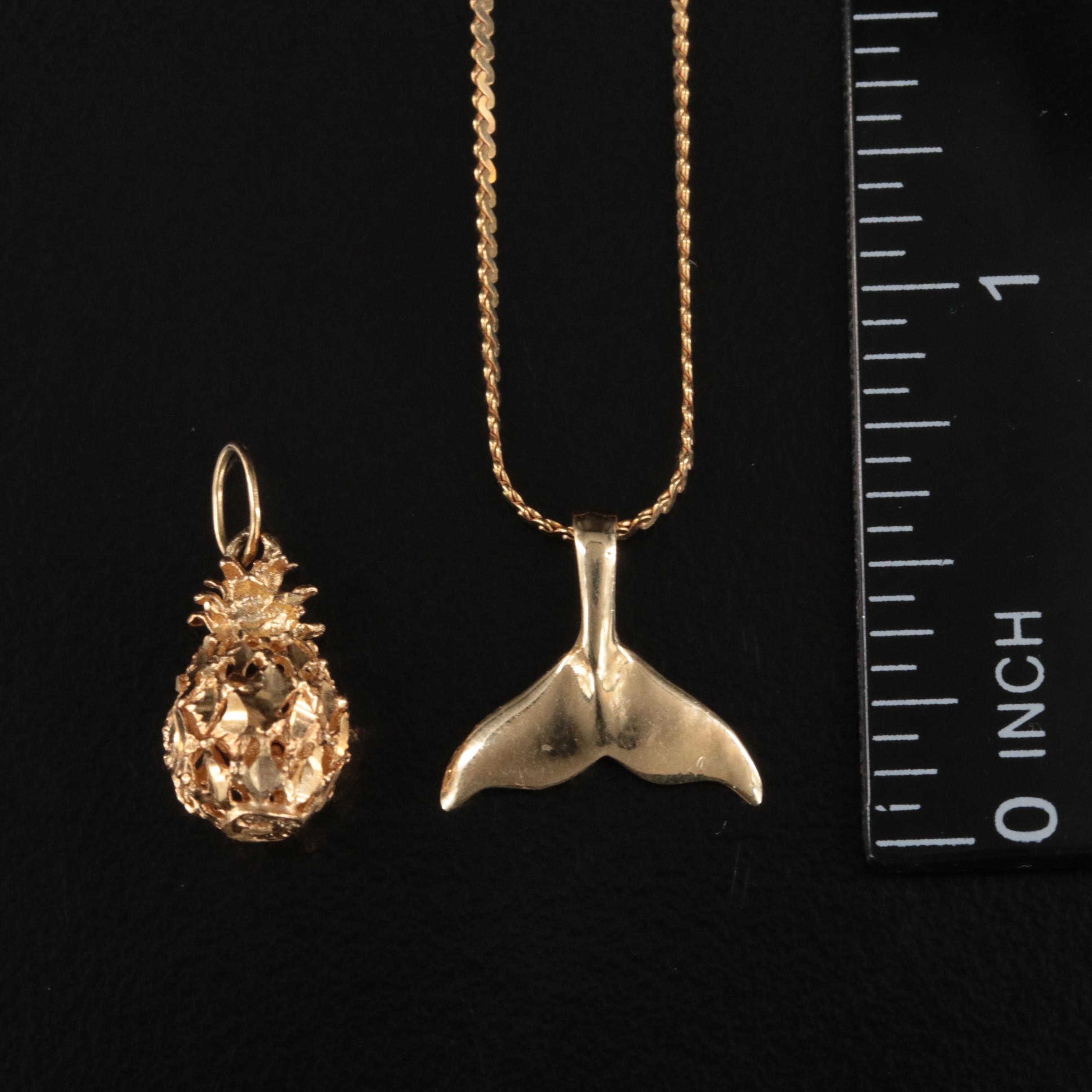 14K Pineapple Pendant and Whale Pendant Necklace