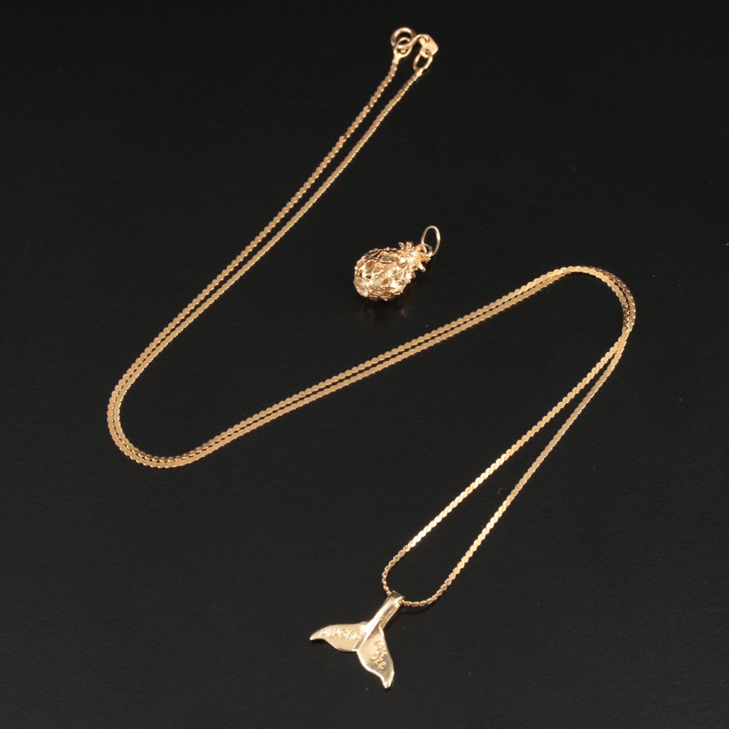 14K Pineapple Pendant and Whale Pendant Necklace